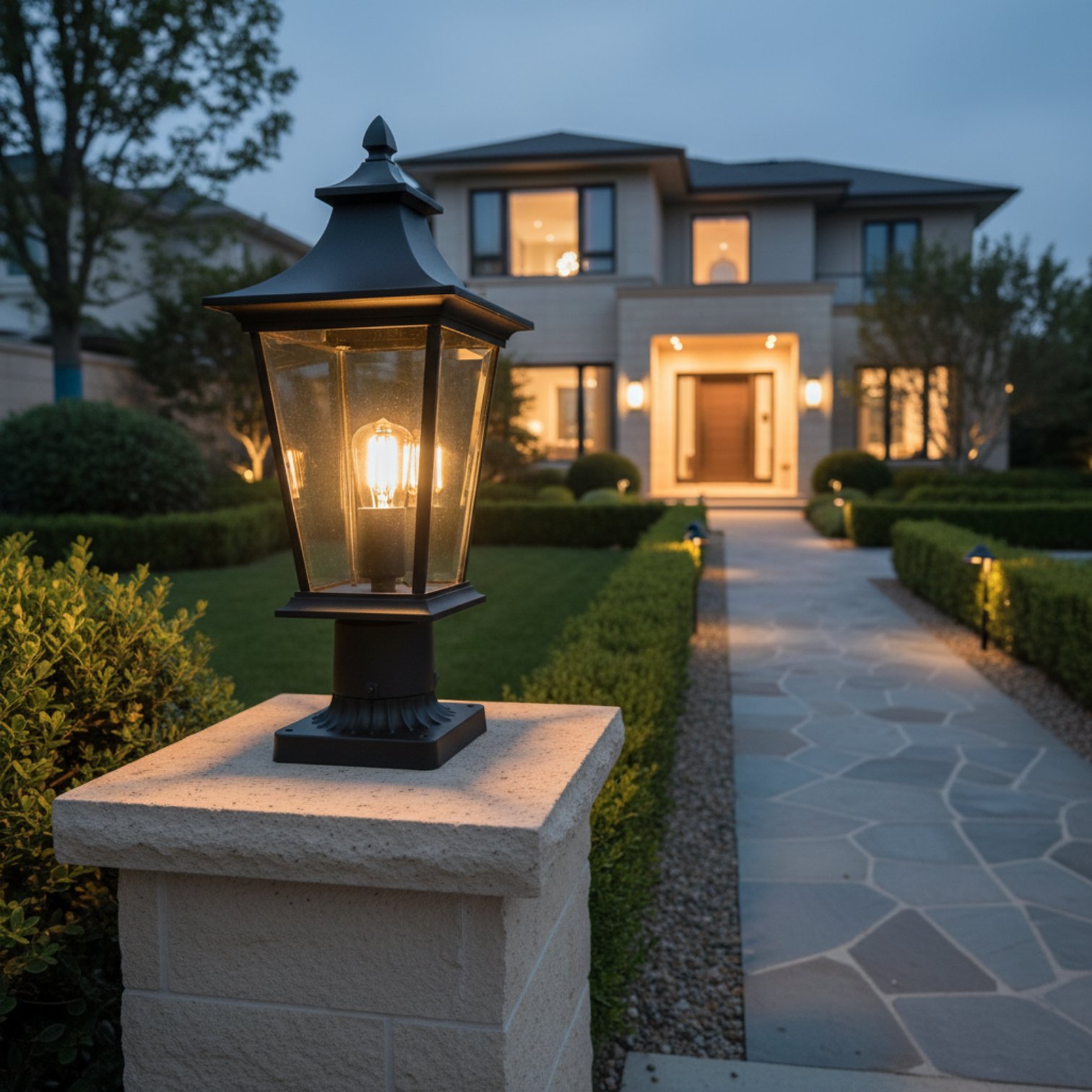 Robinson Outdoor Lantern Style LED Post Light Sand Black Bulb Included - 7Pandas Australia