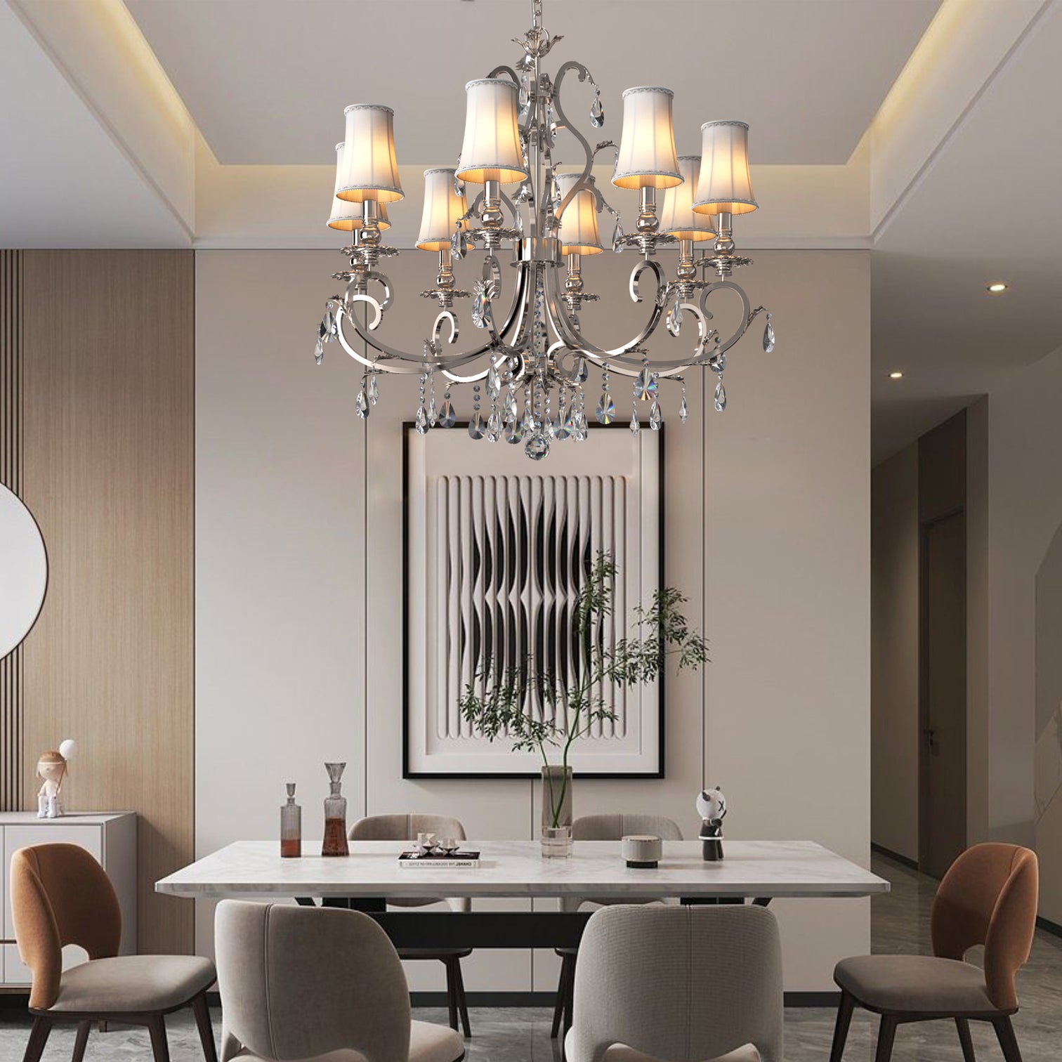 Milano 960mm diameter 8 Lights Silver Luxury K9 Crystal Chandeliers for dining room, living Room E14 Base - 7Pandas Australia