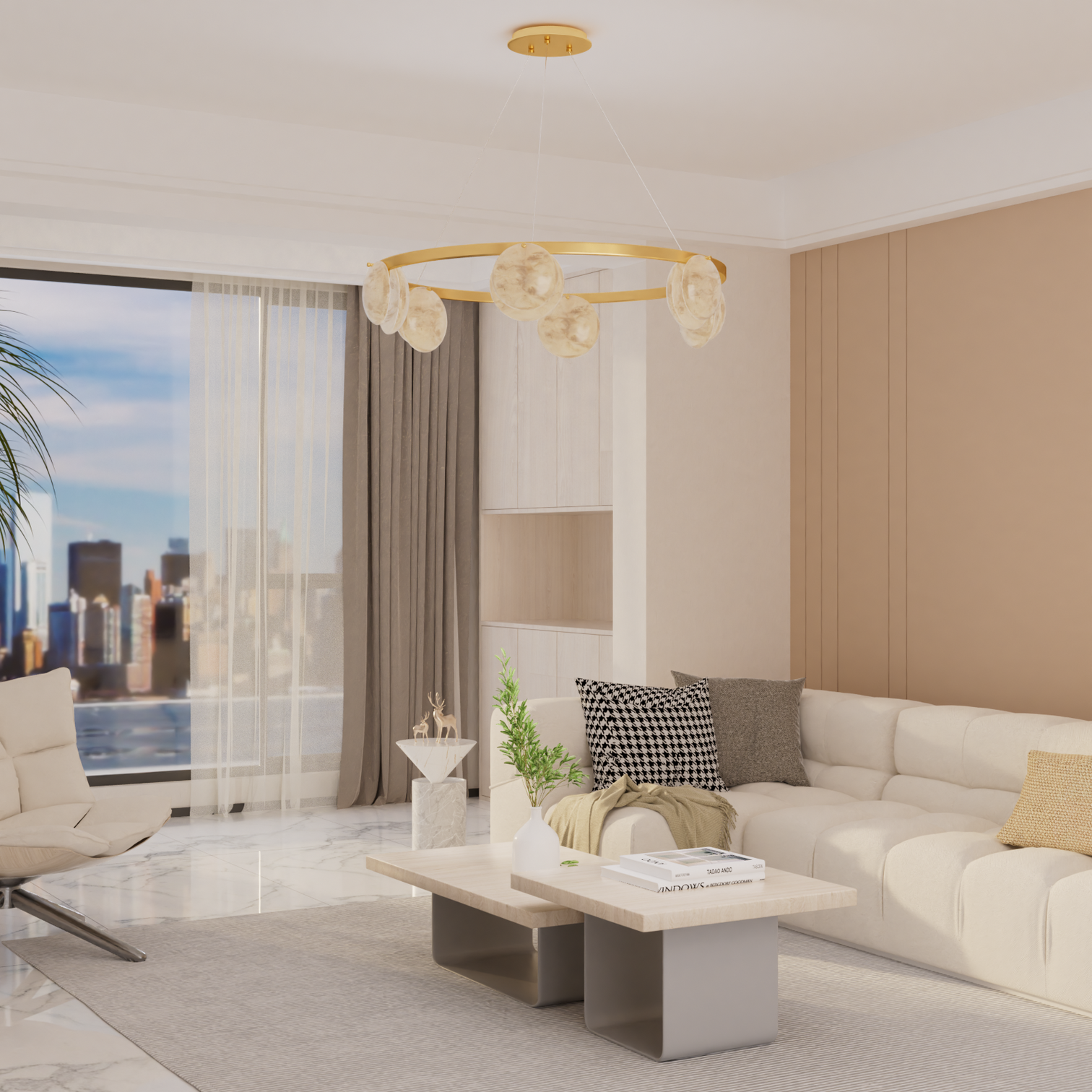 CLAUD Circular Modern Style Alabaster Chandeliers Dining Room Foyer Entryway Hallway LED G9 Bulb Included - 7Pandas Australia