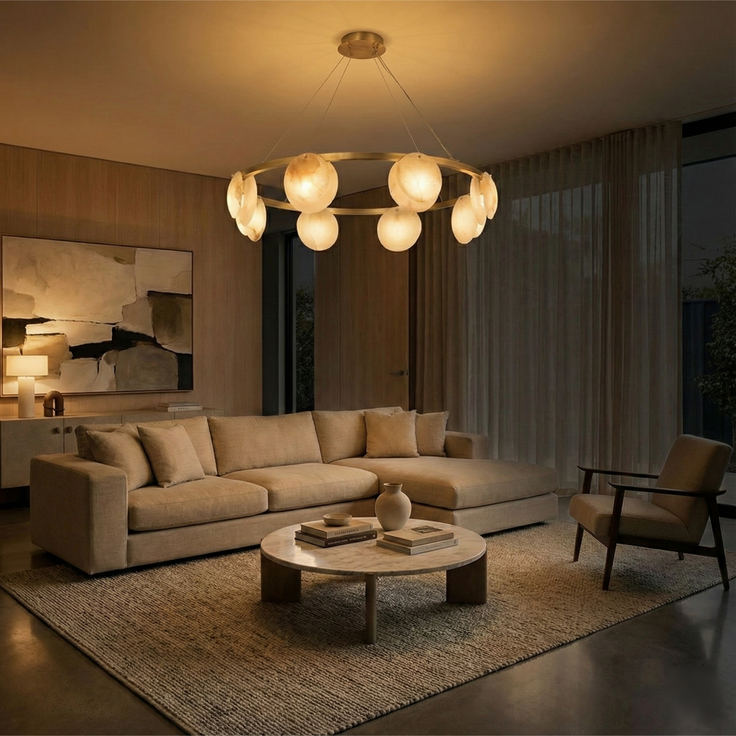 CLAUD Circular Modern Style Alabaster Chandeliers Dining Room Foyer Entryway Hallway LED G9 Bulb Included - 7Pandas Australia