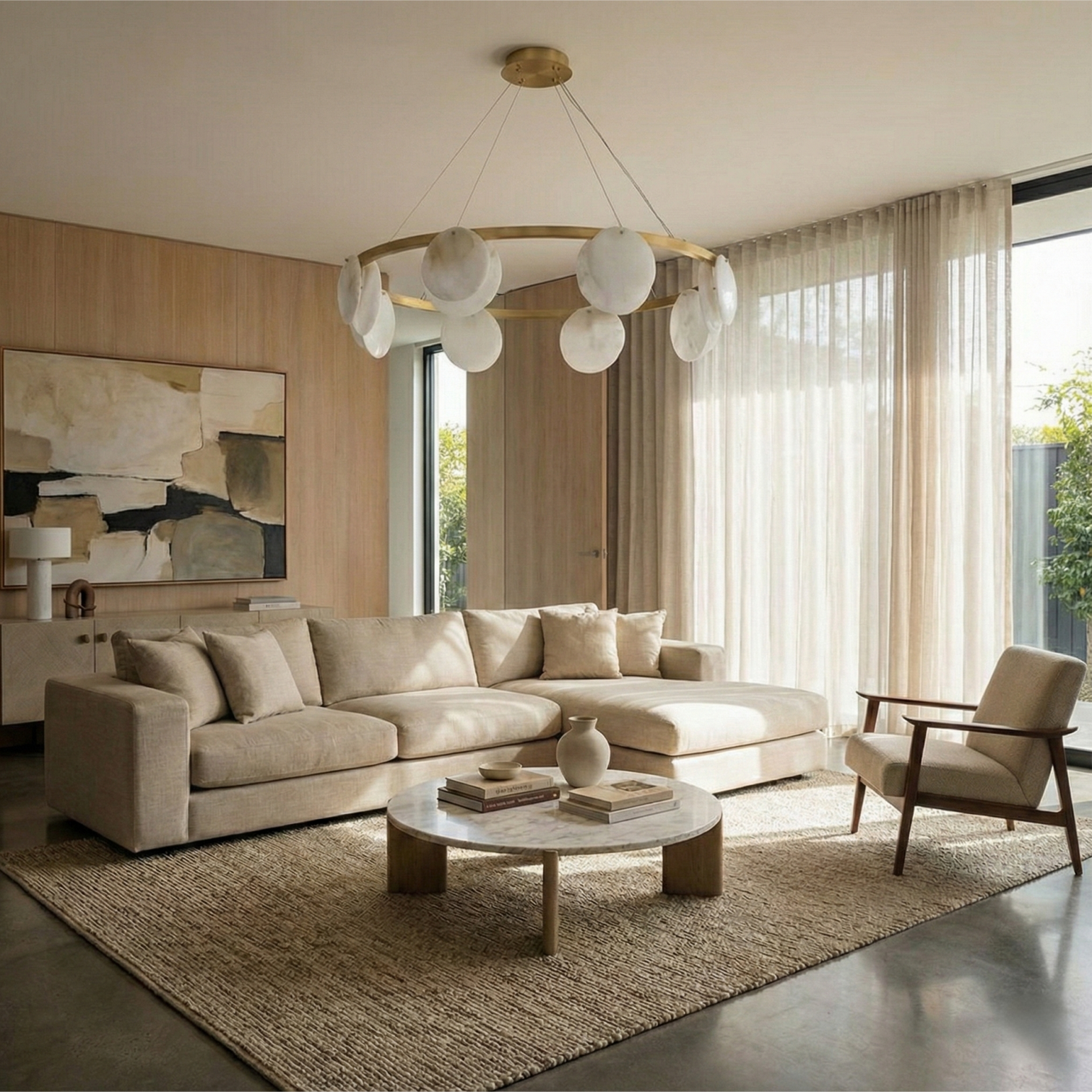 CLAUD Circular Modern Style Alabaster Chandeliers Dining Room Foyer Entryway Hallway LED G9 Bulb Included - 7Pandas Australia