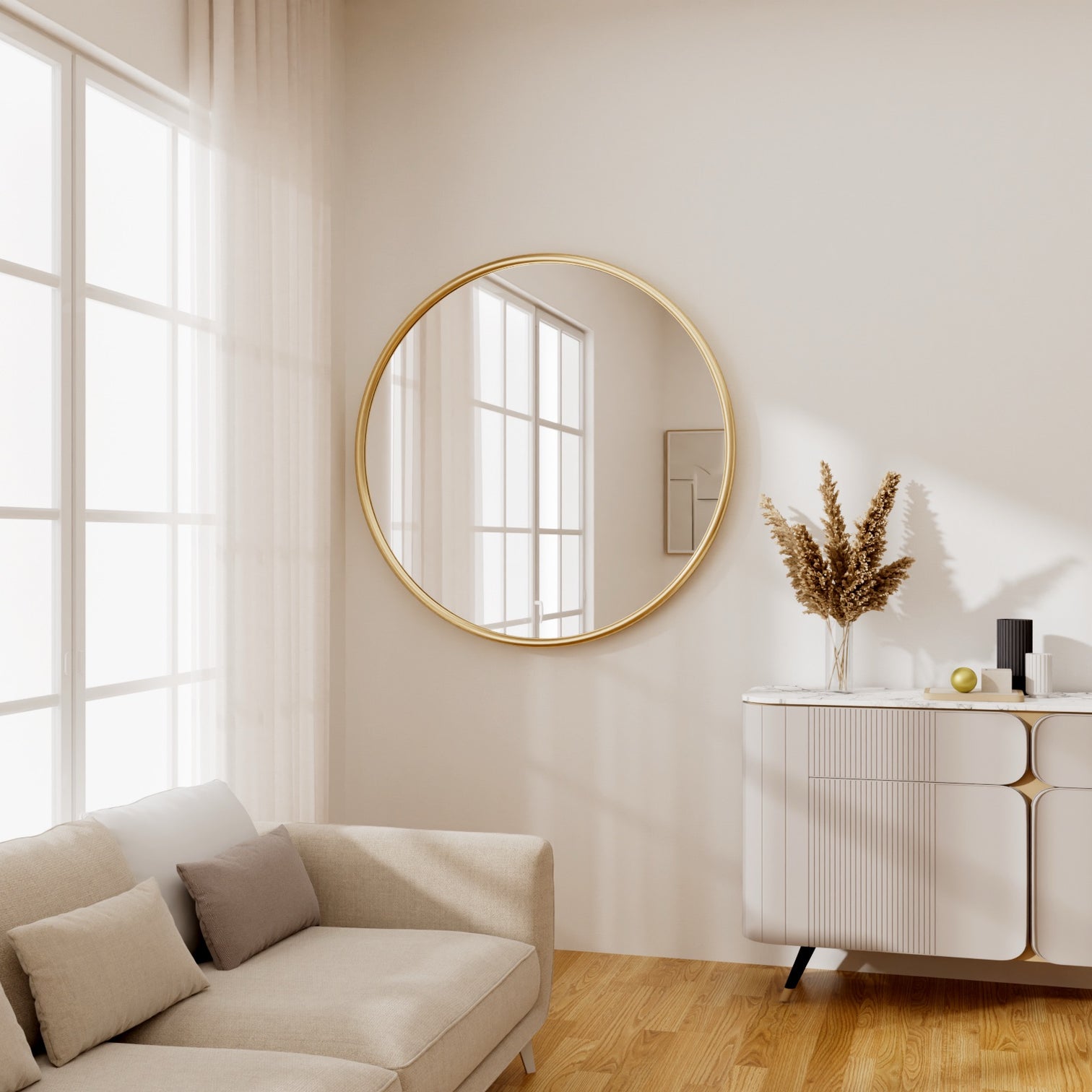 GALICIA Large Luxury Modern Deco Mirror Stainless Steel with Aged Brass finish - 7Pandas Australia