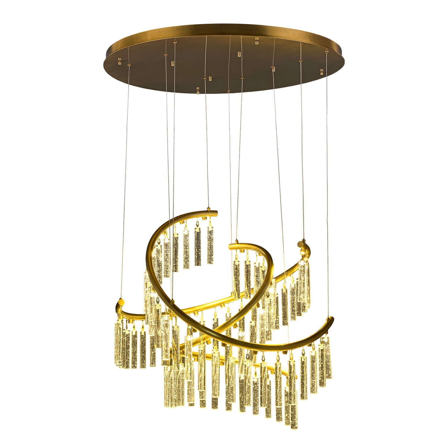 LUSENA Large Contemporary Design LED Clear Crystal Chandelier 3000K Aged Brass - 7Pandas Australia
