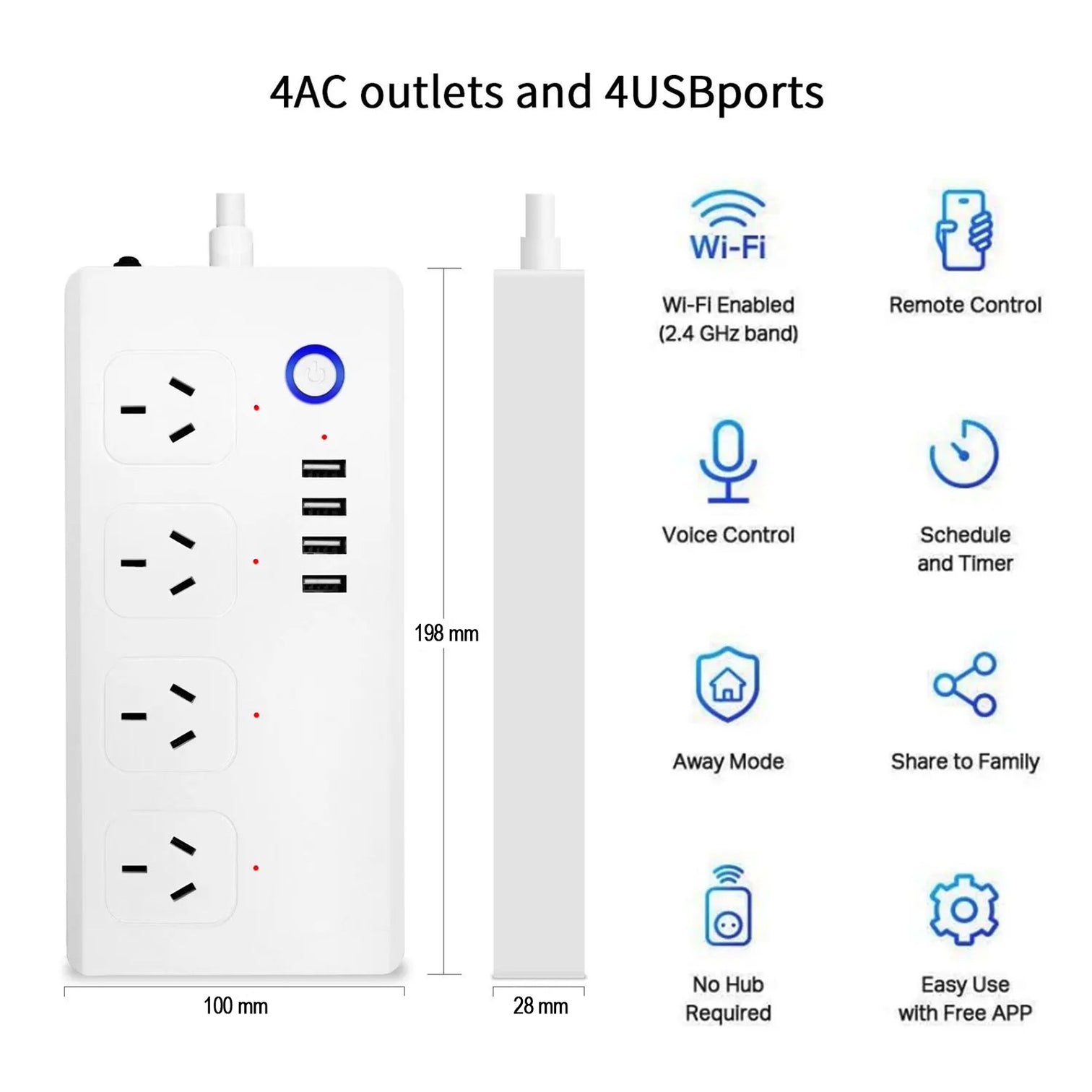 AU Smart Power Strip WiFi Smart Plug Surge Protector with 4 Individually Controlled Smart Outlets and 4 USB Ports - 7Pandas Australia