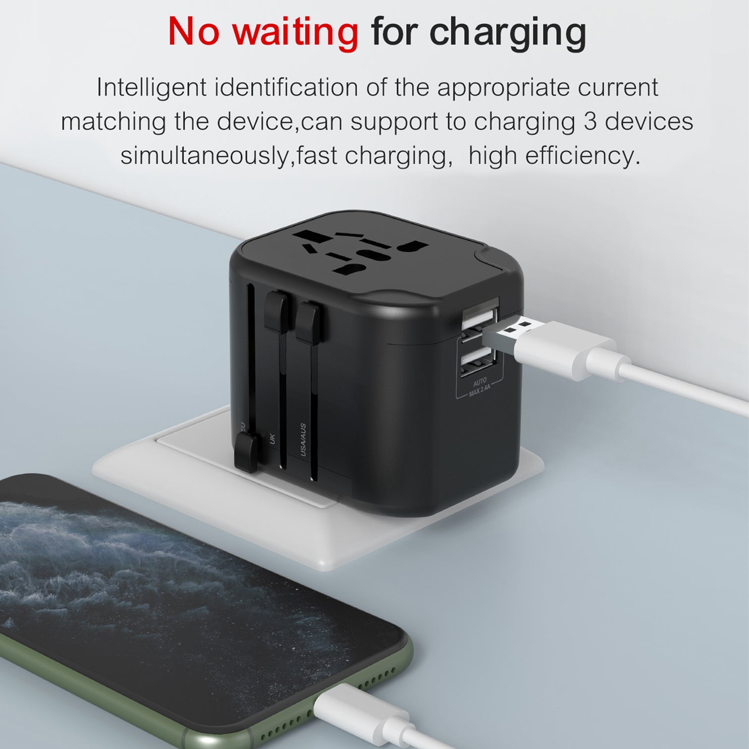 4PACK Travel Adapter Worldwide All in One Universal Wall AC Wall Charger Dual USB Ports Phone Laptop Black - 7Pandas Australia