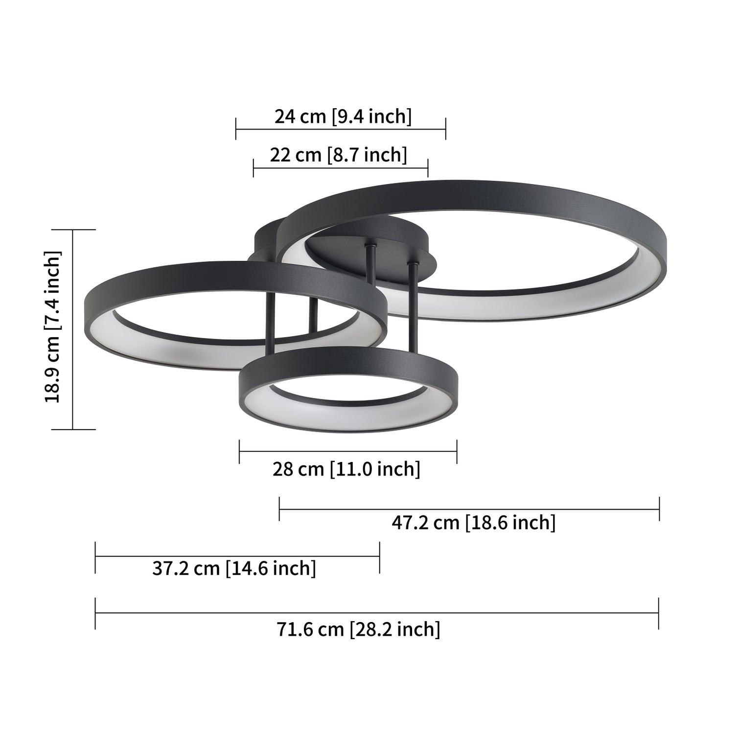 AVLON LED 3-RING Ceiling Type Flush Mount Light 20W+30W+38W 2CCT 5000lm Black Dimmable - 7Pandas Australia