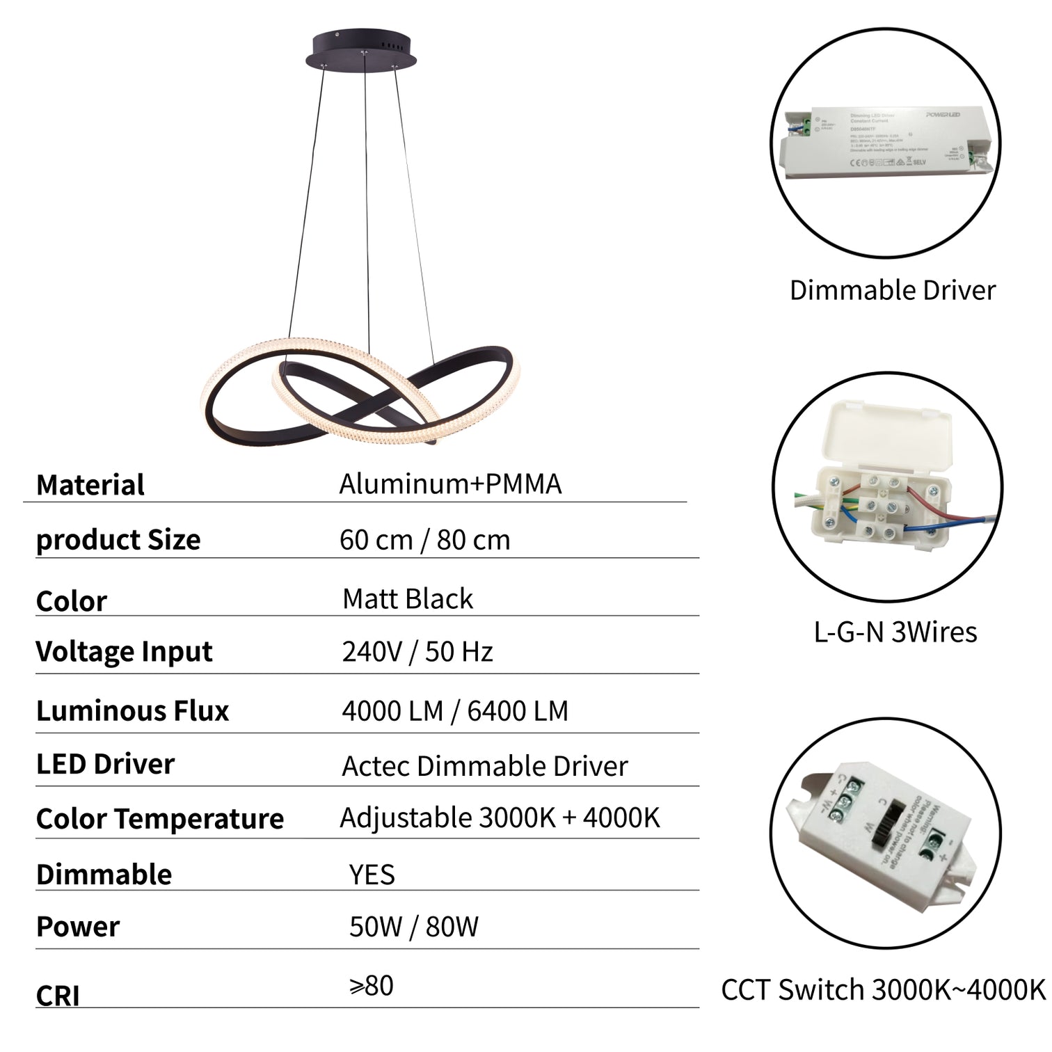 PHIX Contemporary Style LED Pendant Light 2CCT Dimmable Matt Black - 7Pandas Australia