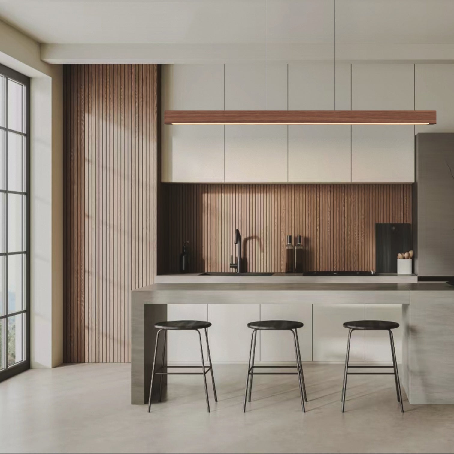 RITA Nordic Style LED Dimmable Wood Linear Light Fixtures Commercial Office Kitchen Island Dining Room - 7Pandas Australia