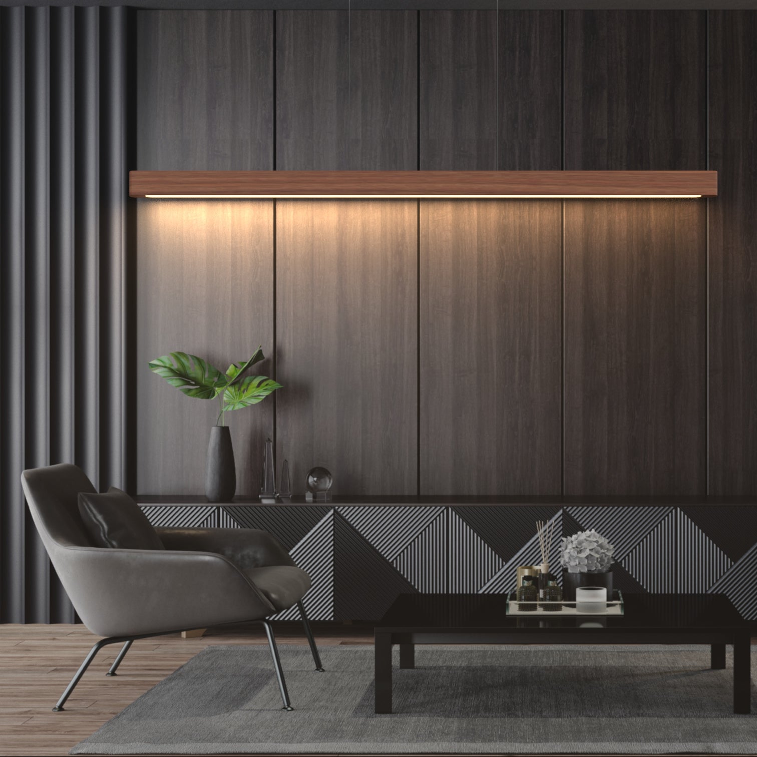 RITA Nordic Style LED Dimmable Wood Linear Light Fixtures Commercial Office Kitchen Island Dining Room - 7Pandas Australia