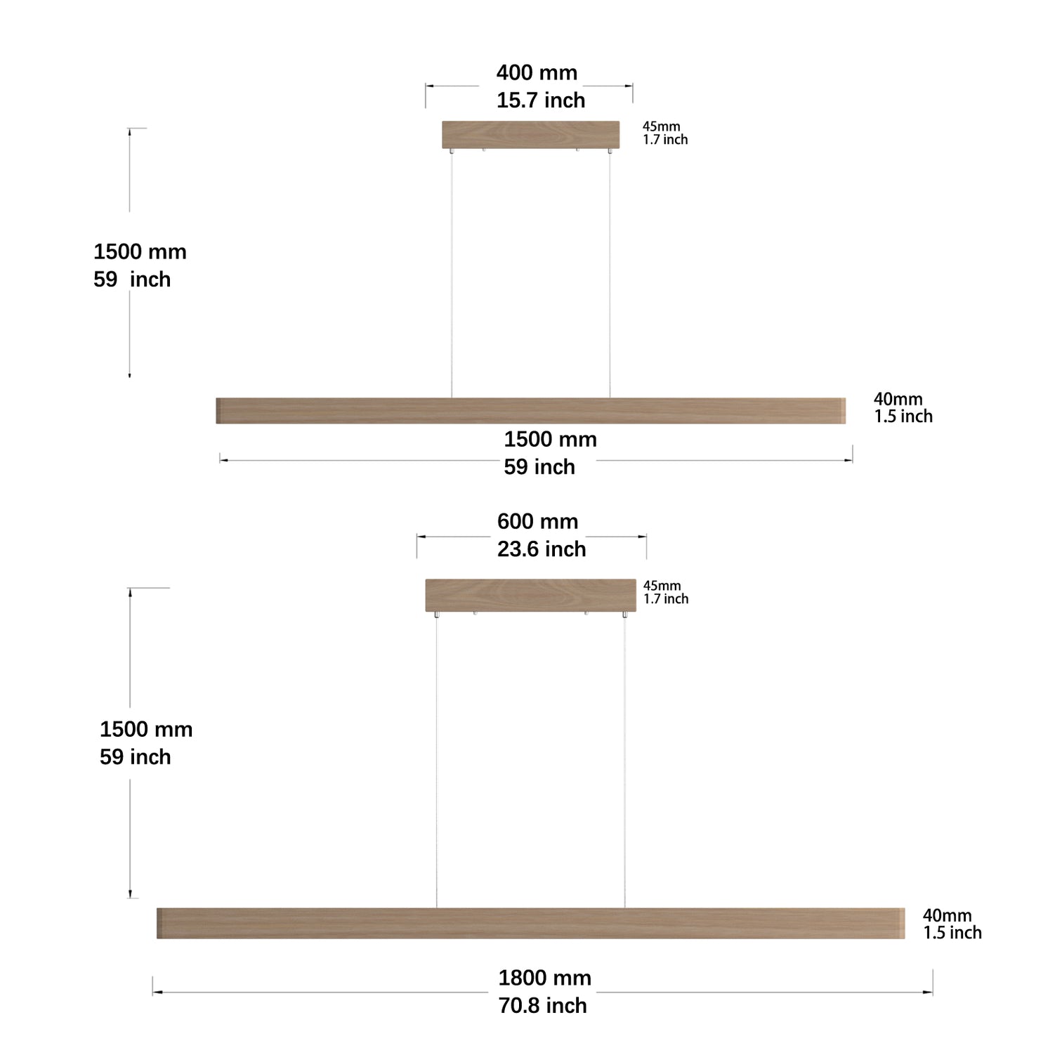 RITA Nordic Style LED Dimmable Wood Linear Light Fixtures Commercial Office Kitchen Island Dining Room - 7Pandas Australia