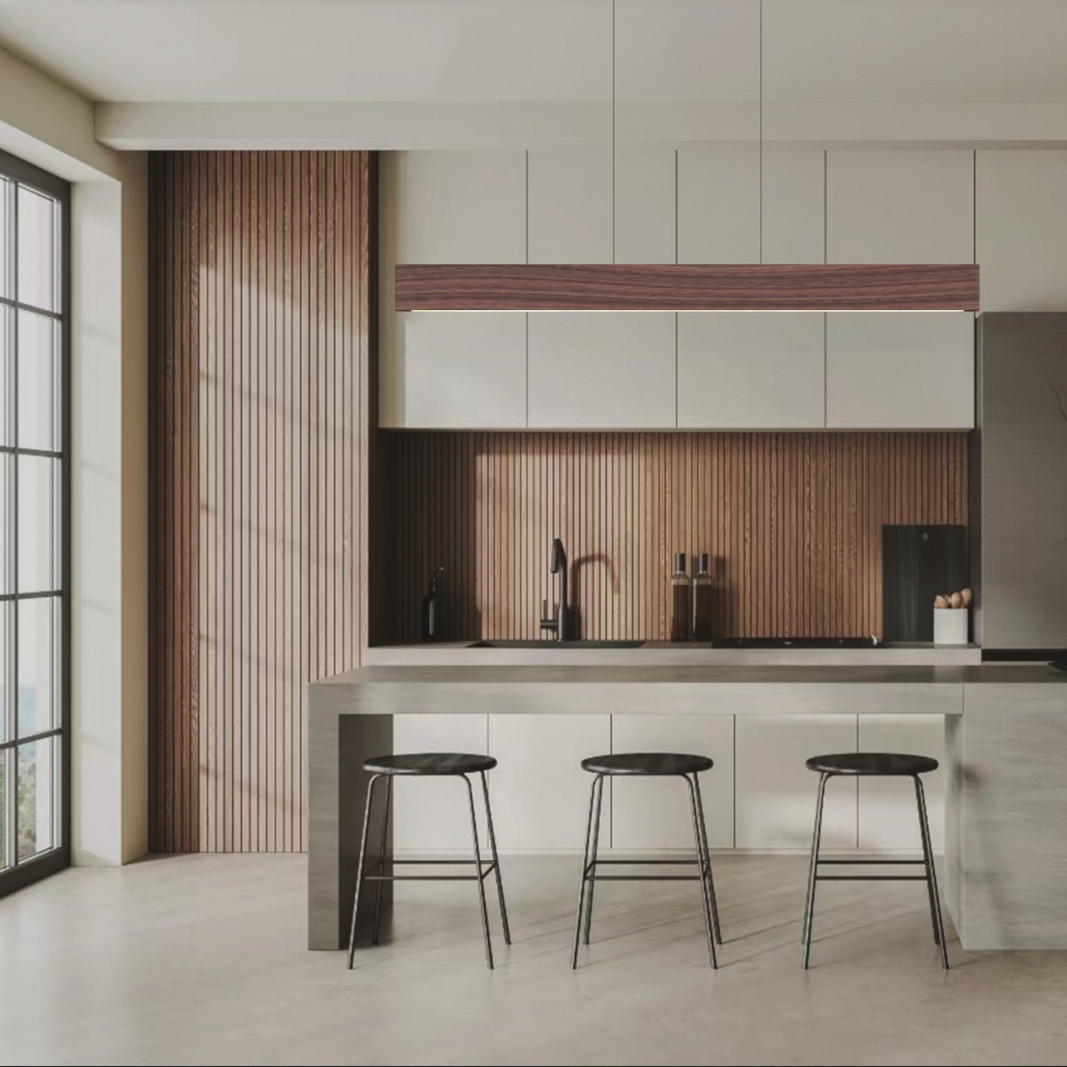 REBECA Nordic Style LED Dimmable Wood Linear Light Fixtures Office Kitchen Island for Dining Room - 7Pandas Australia