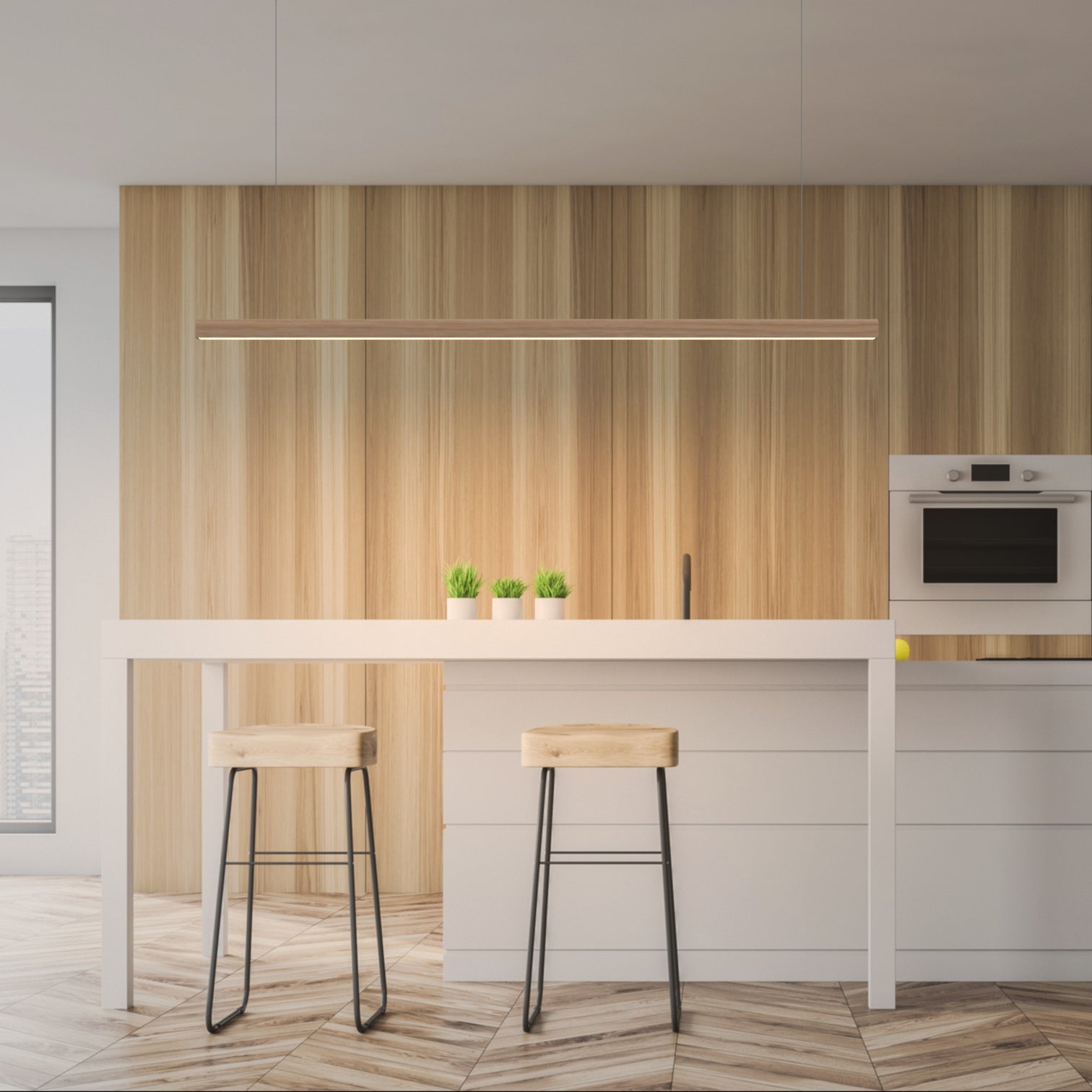 RESONA LED Dimmable Wood Linear Light Fixtures Kitchen Island for Dining Room - 7Pandas Australia