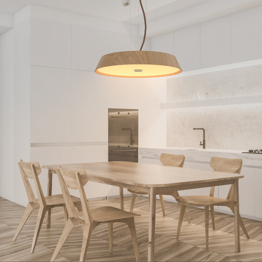 EDWARD Natural Wood LED Timber Pendant Light Contemparory Style Kitchen Island 3000K warmwhite