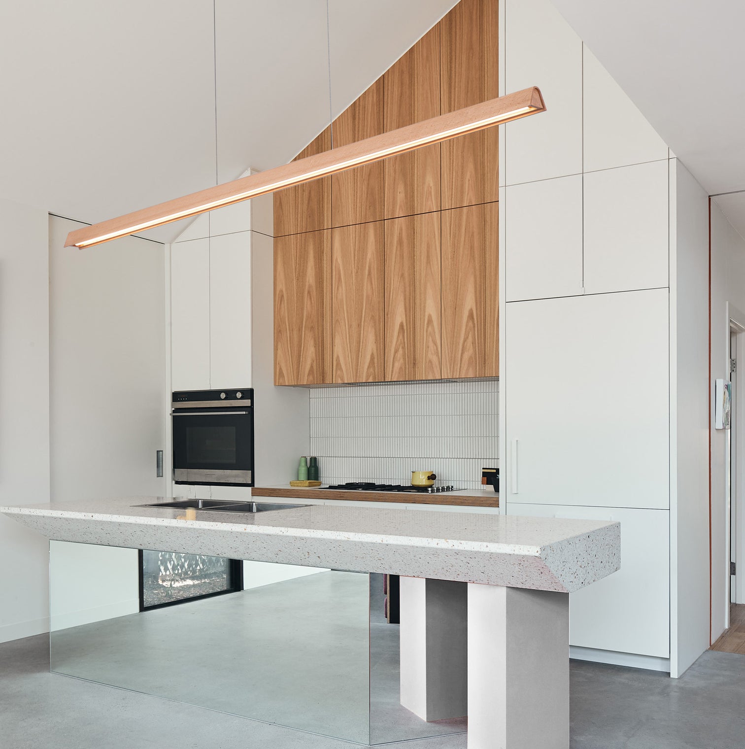 RAIN LED Beech Wood Linear Pendant Light 28W Kitchen Island BenchTop 3CCT dimmable - 7Pandas Australia