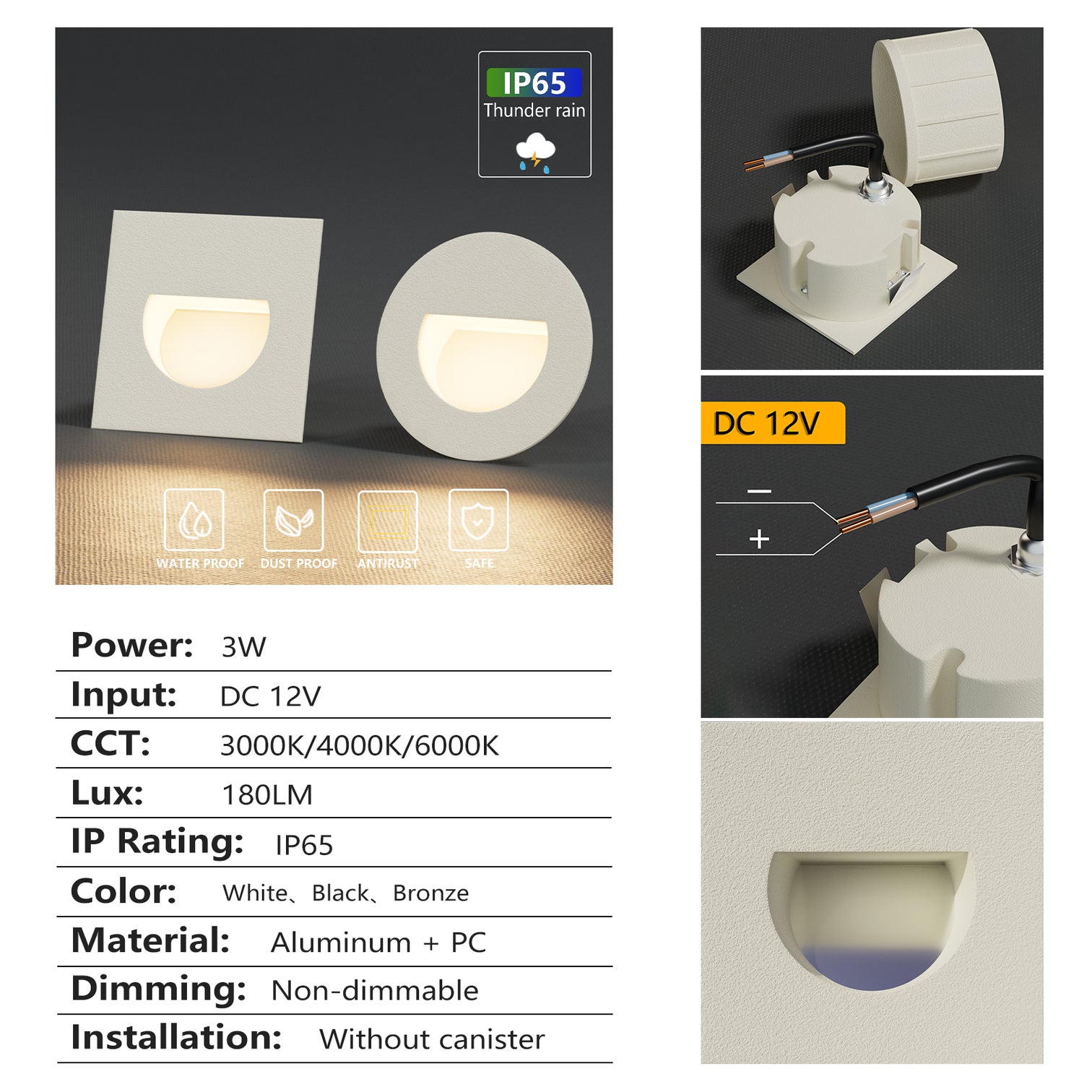 4PACK LED Outdoor Step ST316 ST317 Light 3W 3CCT Selectable Colour Temperature IP65 - 7Pandas Australia
