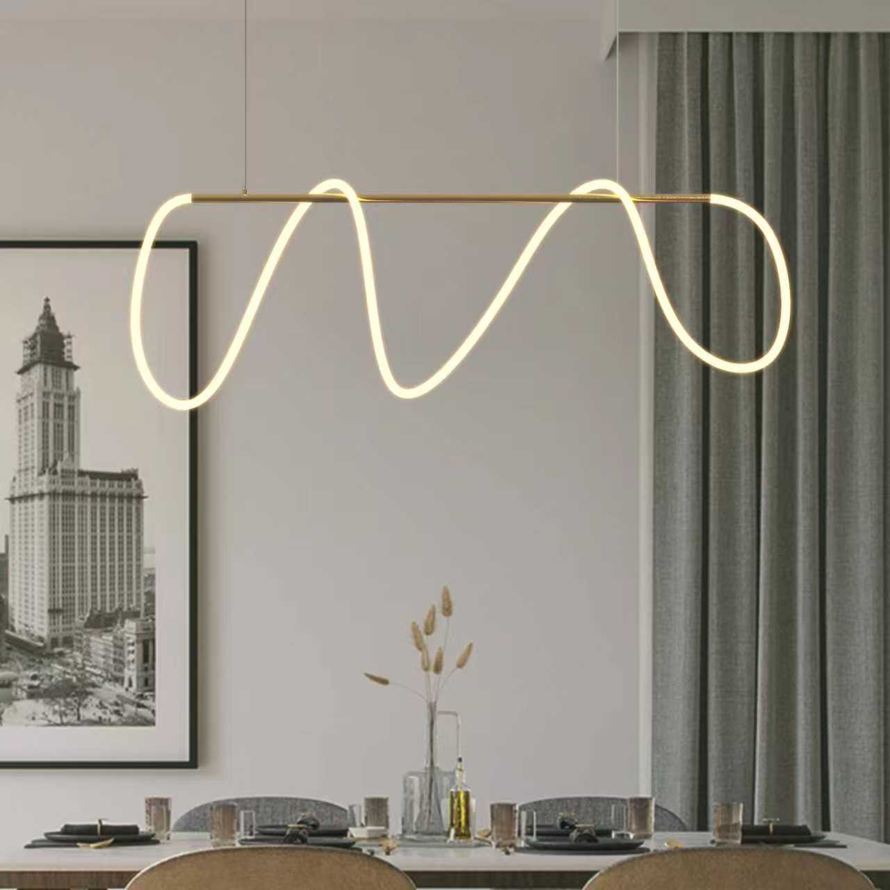 LUNA Contemporary Dimmable LED Strip Pendant Luxury Style Bar Dining Table CCT Remote Control - 7Pandas Australia