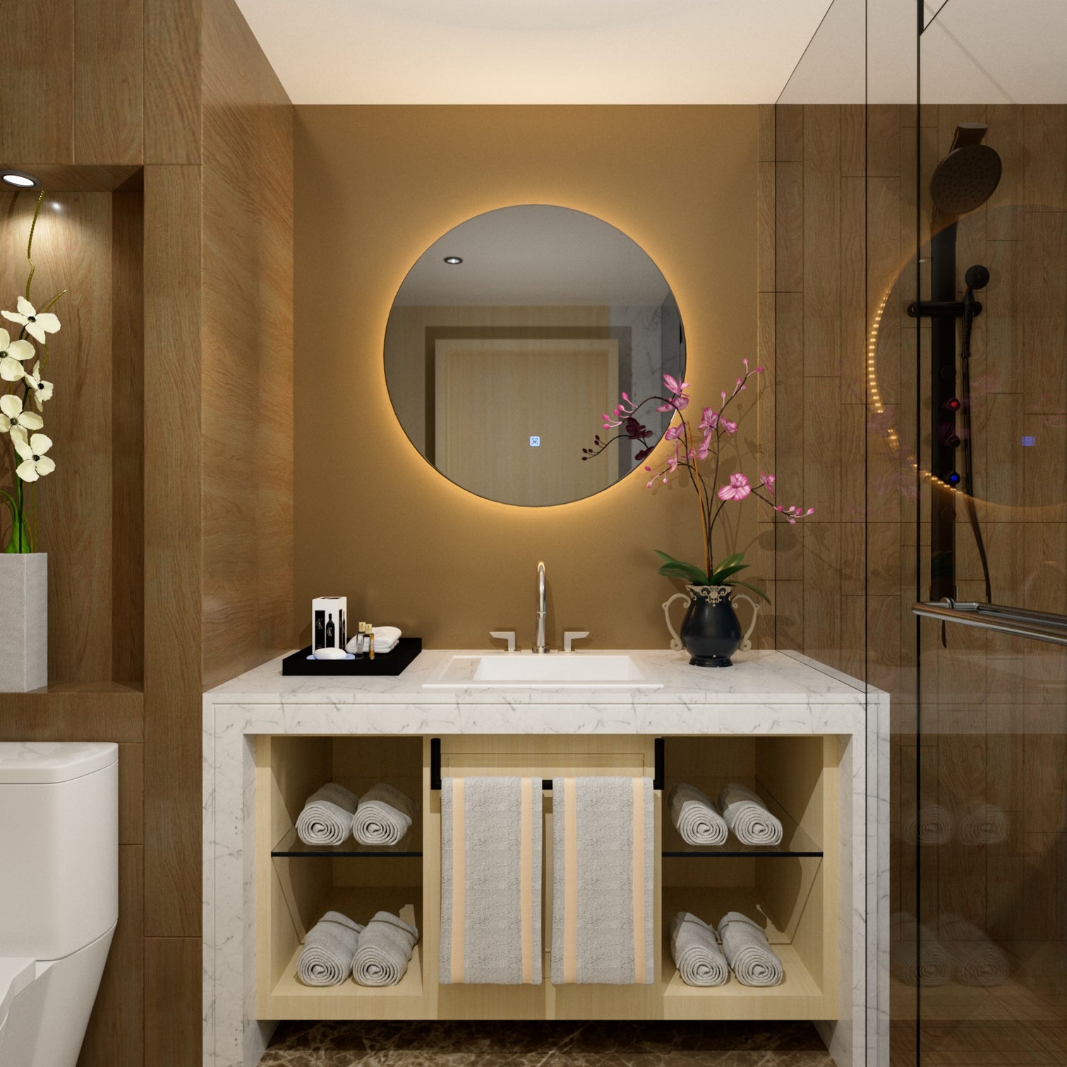 LED Round Bathroom Vanity Mirror Color Temperature Adjustable CCT Dimmable Lights - 7Pandas Australia