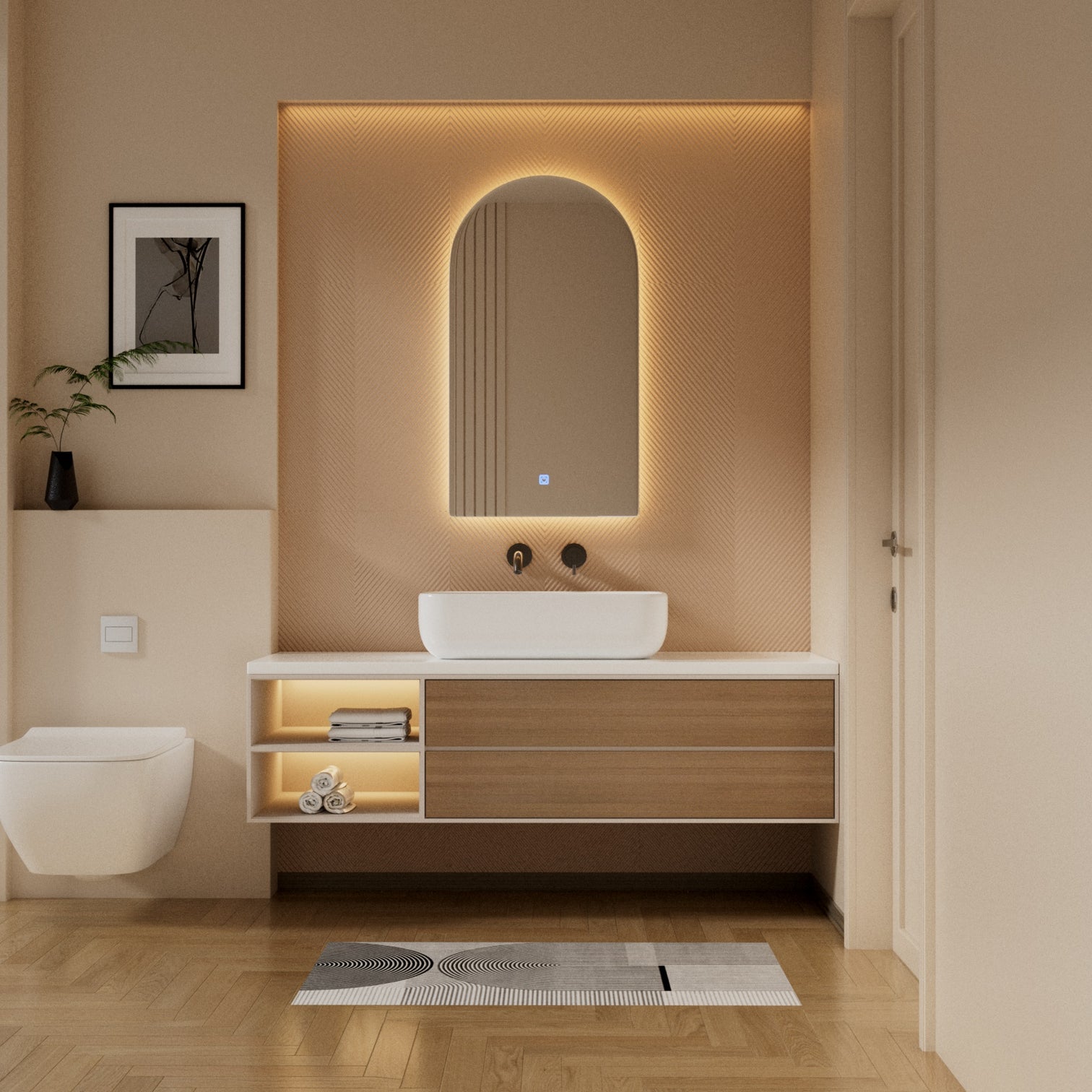 Arched LED Bathroom Mirror with Lights Color Temperature Adjustable CCT Dimmable 50*90cm - 7Pandas Australia