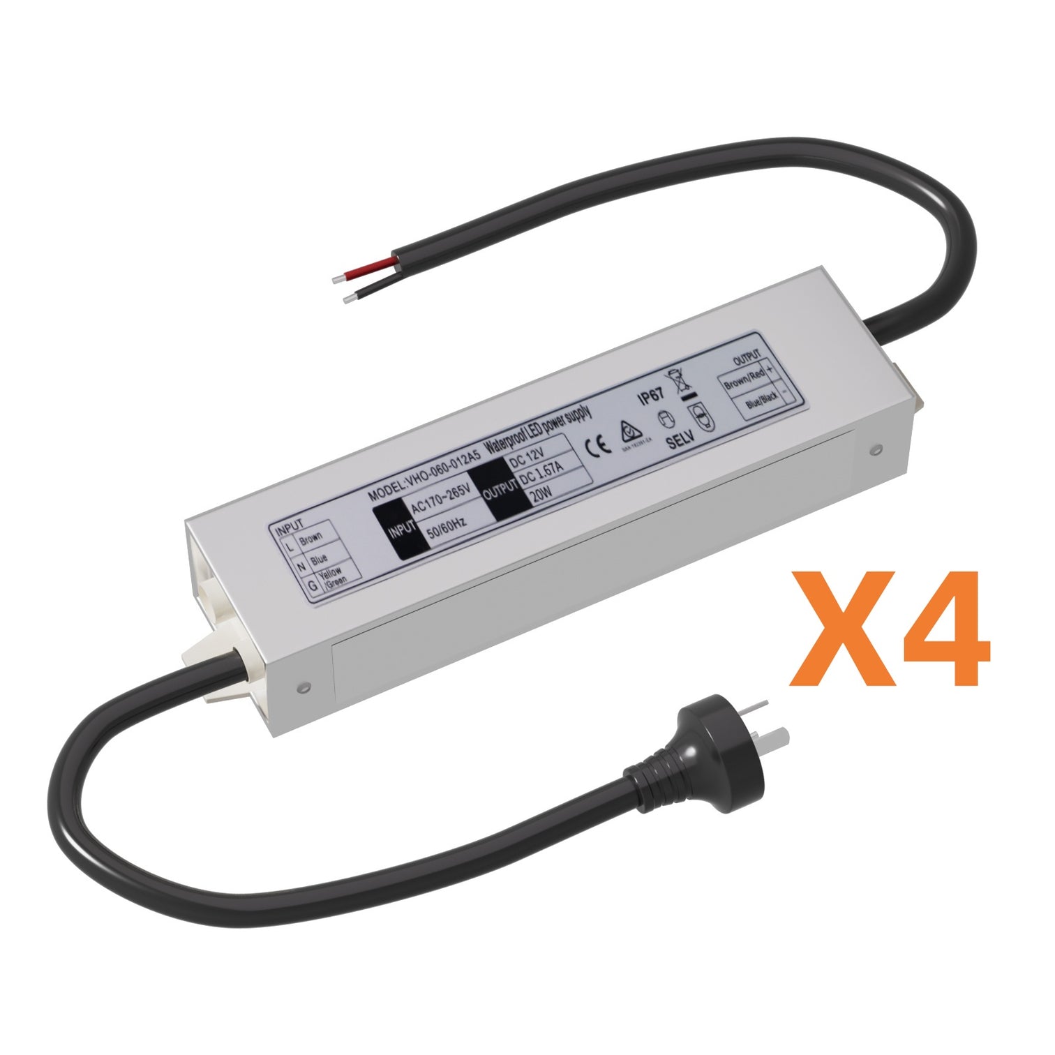 4PACK LED Driver Waterproof IP67 Power Supply AC170-265V to DC 12V SAA Certified - 7Pandas Australia