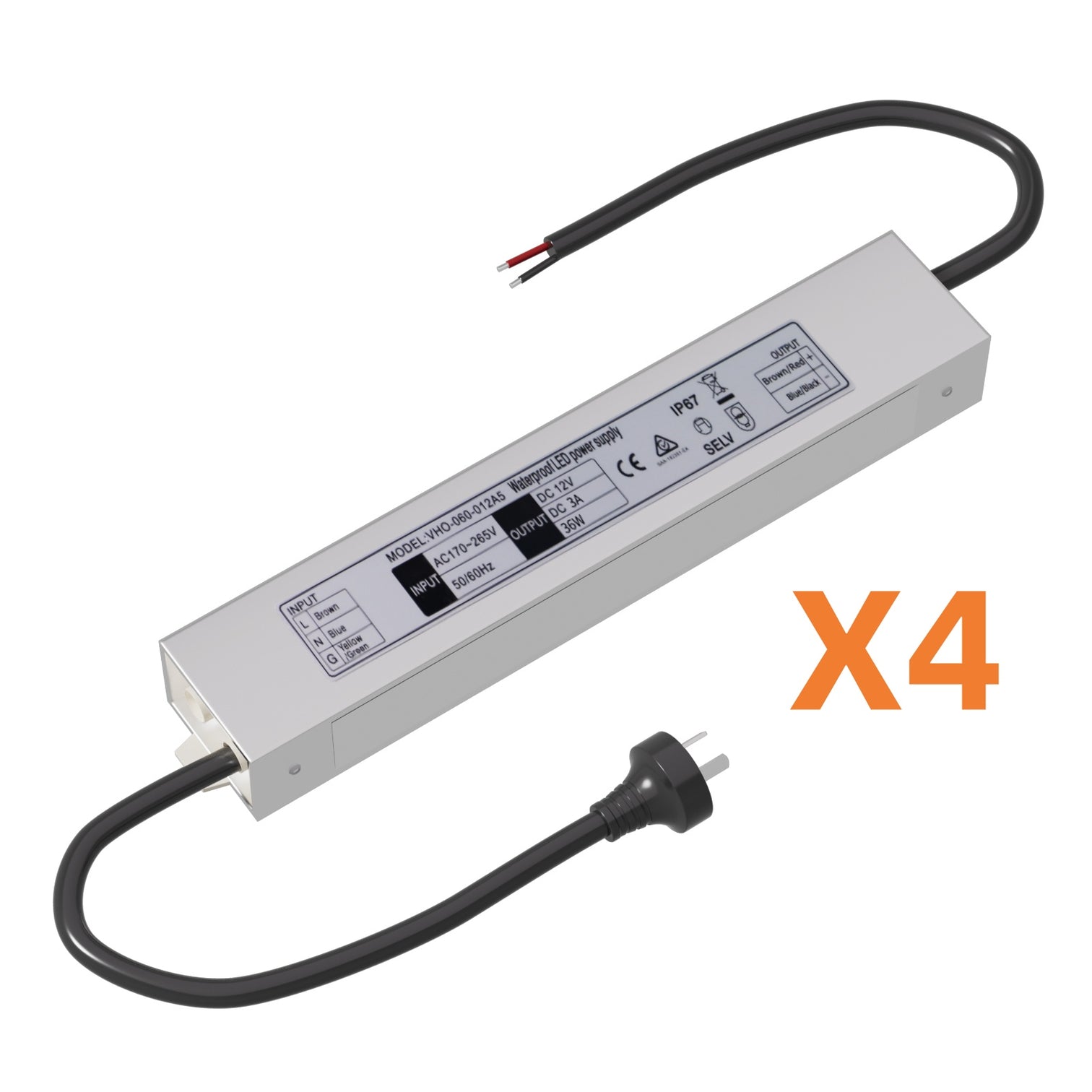 4PACK LED Driver Waterproof IP67 Power Supply AC170-265V to DC 12V SAA Certified - 7Pandas Australia