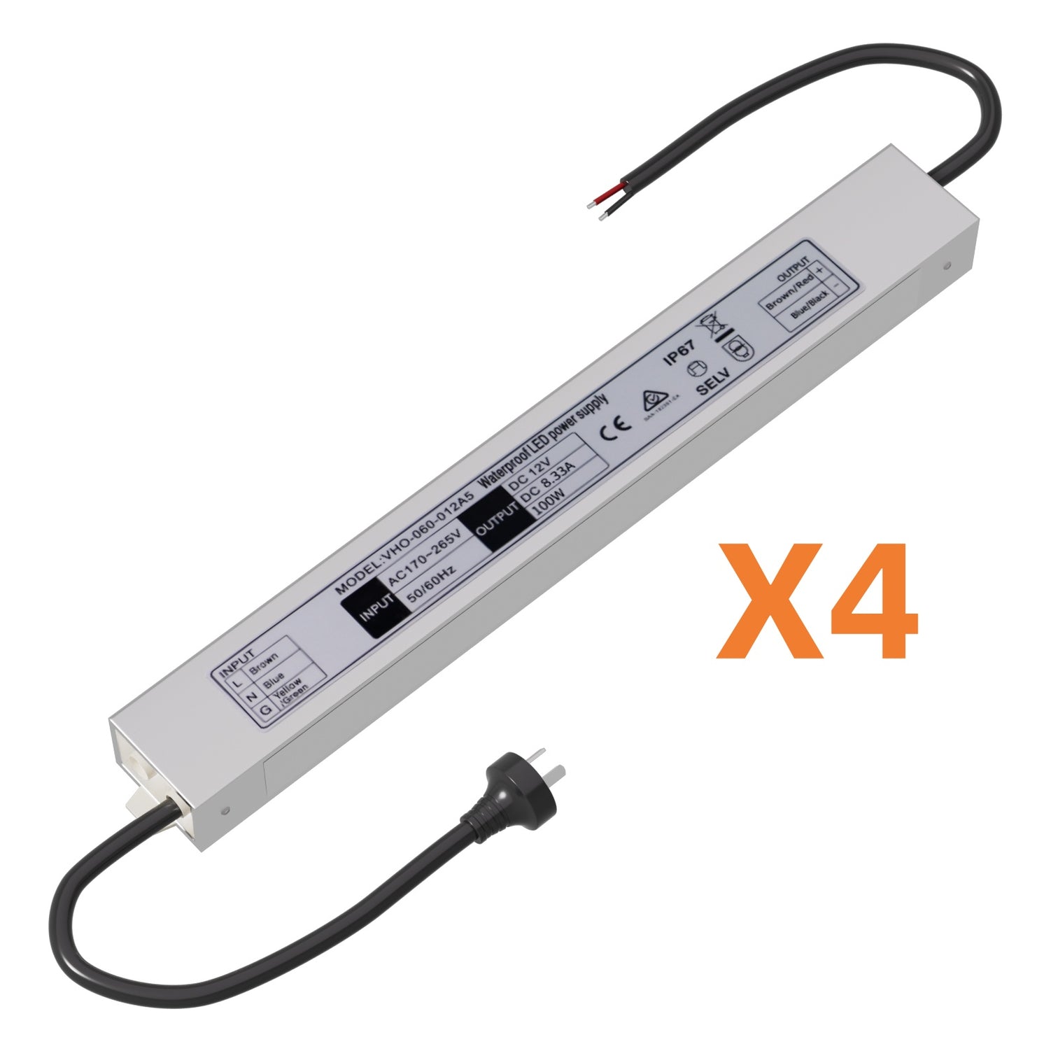 4PACK LED Driver Waterproof IP67 Power Supply AC170-265V to DC 12V SAA Certified - 7Pandas Australia