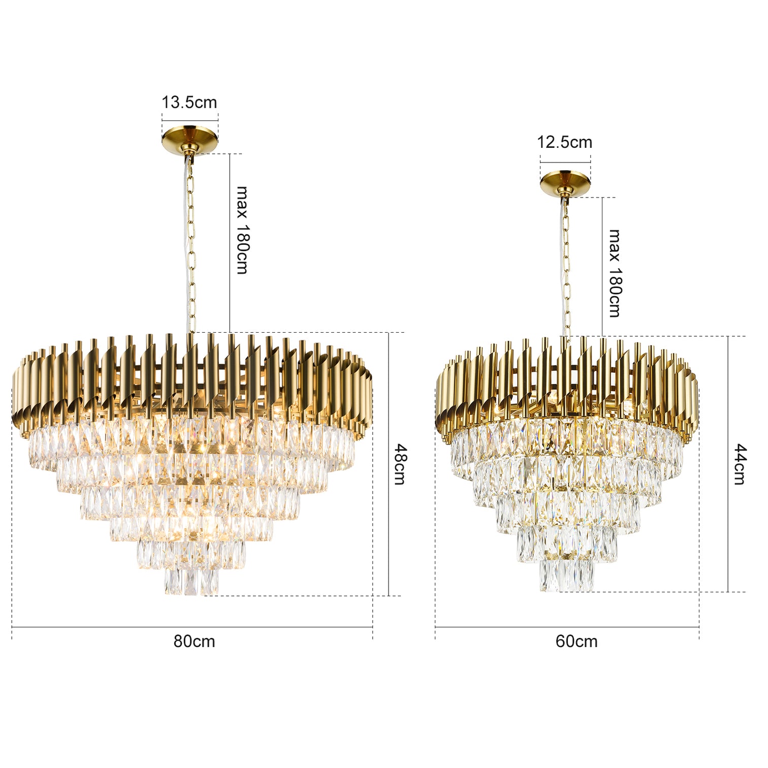 HARZ 5-Tier Round Modern Luxury K9 Clear Crystal Chandeliers Dimmable