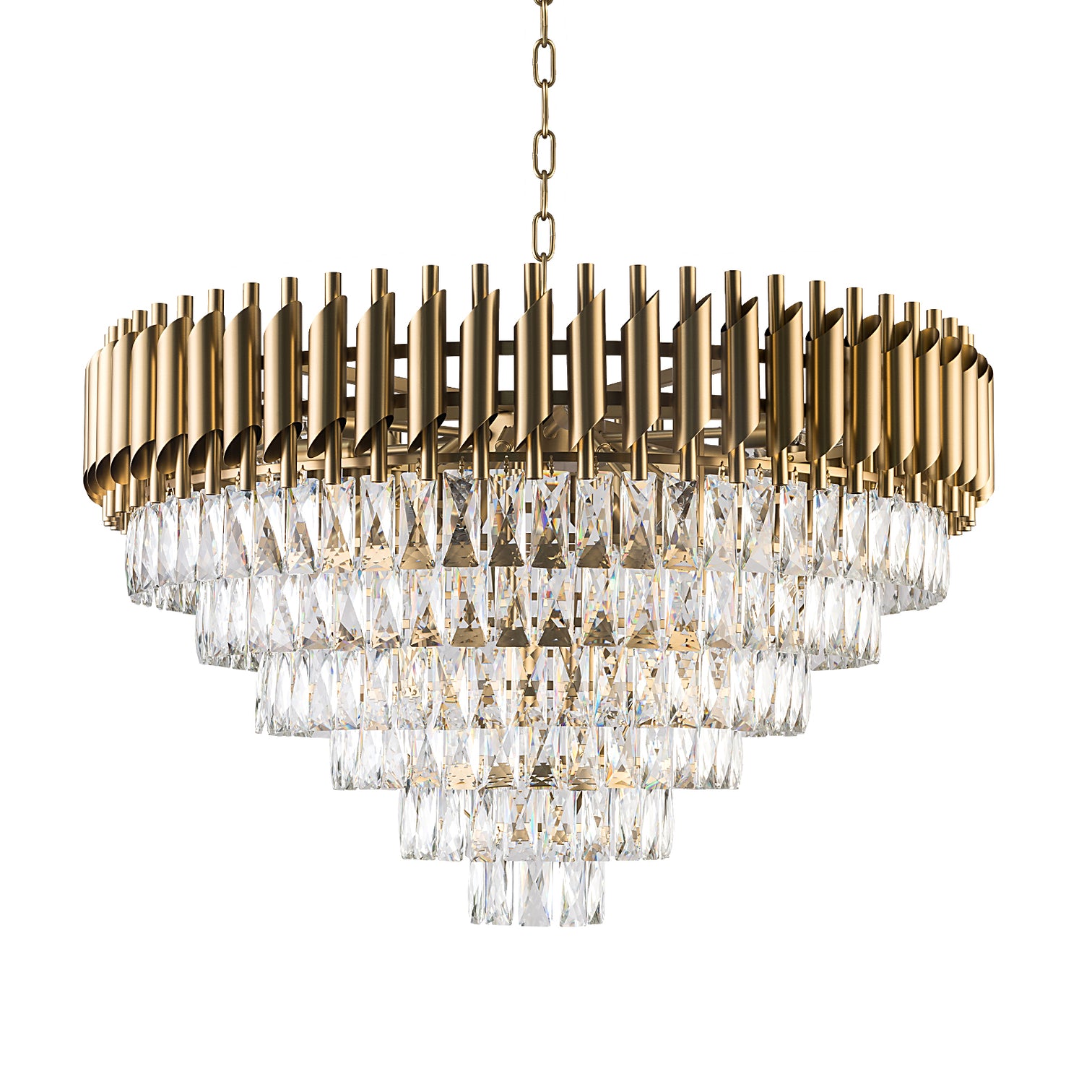HARZ 5-Tier Round Modern Luxury K9 Clear Crystal Chandeliers Dimmable