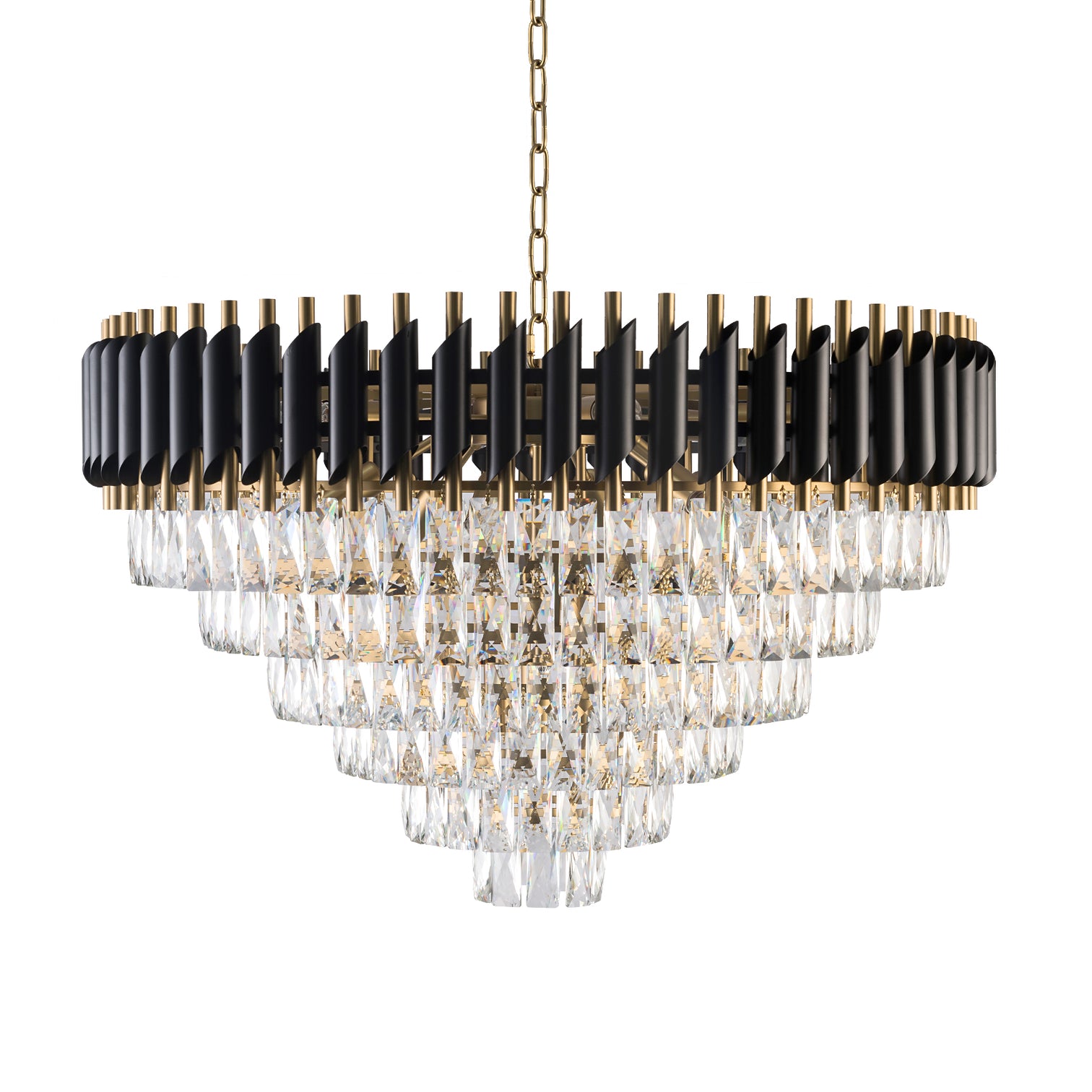 HARZ 5-Tier Round Modern Luxury K9 Clear Crystal Chandeliers Dimmable