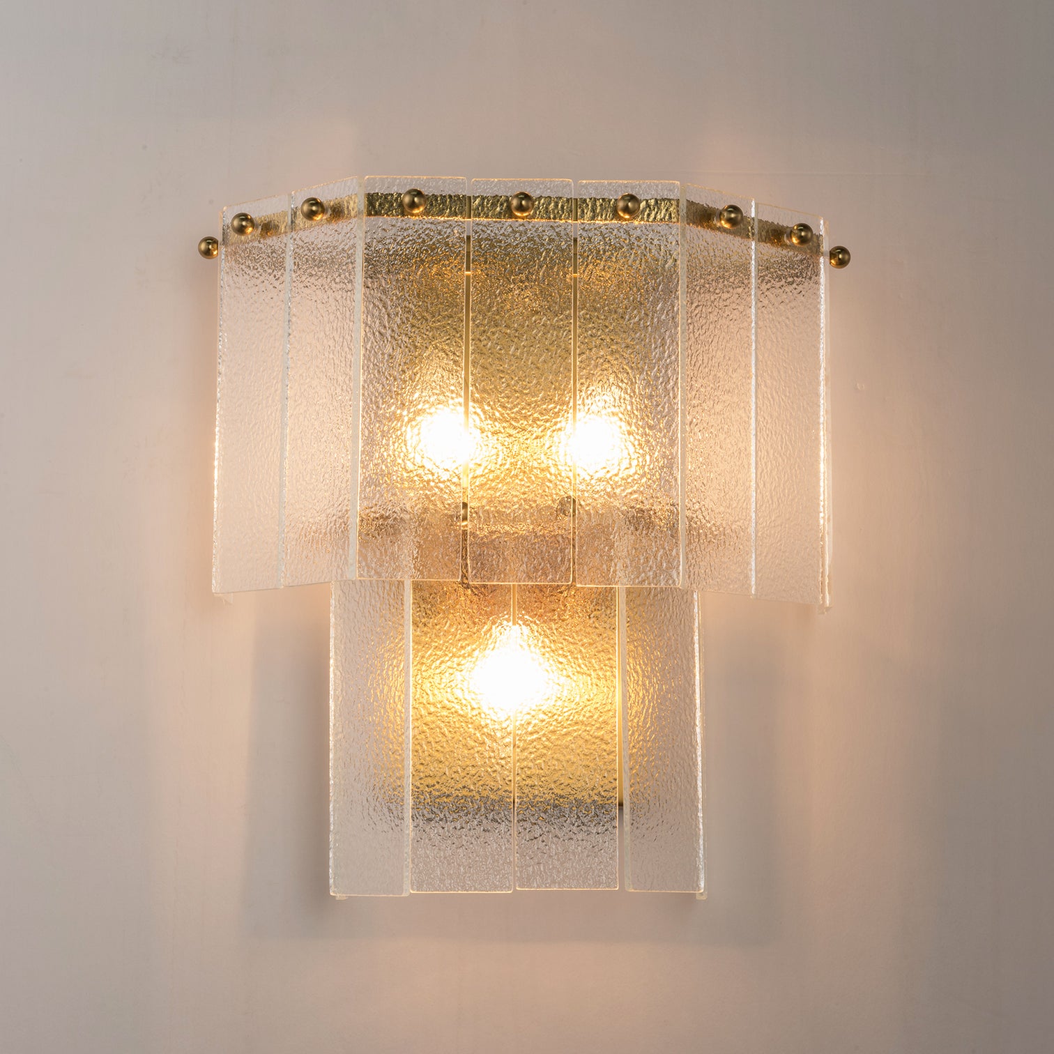 JOANA Interior Designer Aged Brass Wall Light Layered Glass Sconce with LED Bulb Dimmable - 7Pandas Australia