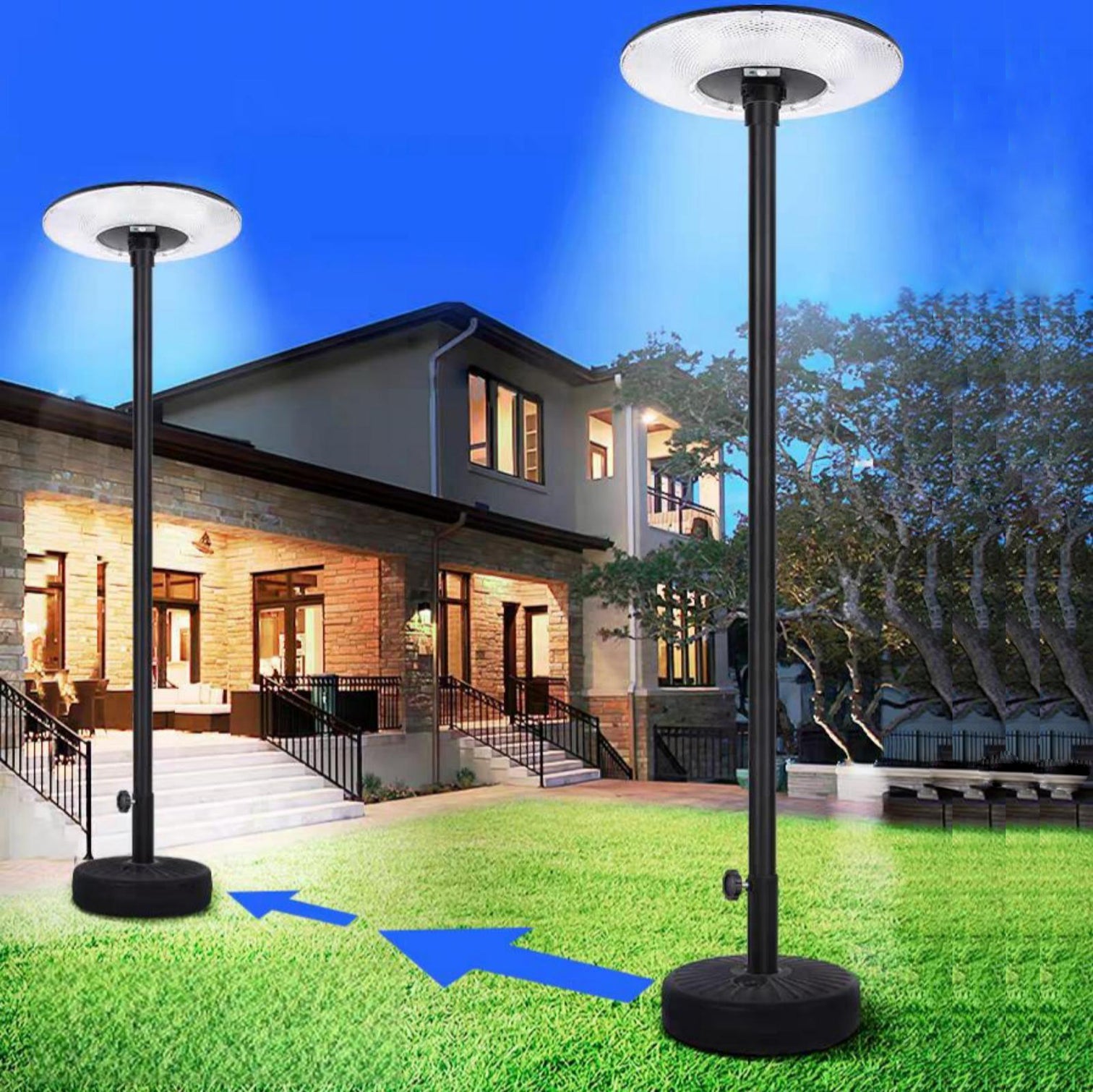 MIRO Commercial Solar UFO Post Top Light 2.5M - 20W Monocrystalline Solar Panel, 16Ah LiFePO4 Battery, 324LED Dual-Color CCT, IP54 Waterproof Dusk-to-Dawn PIR Motion Sensor Garden Pathway Lighting - 7Pandas Australia
