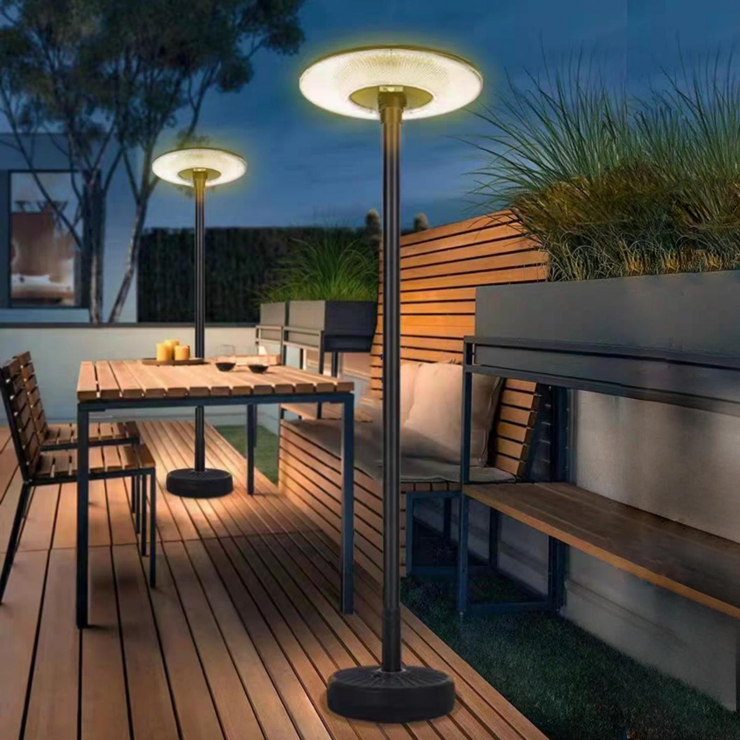 MIRO Commercial Solar UFO Post Top Light 2.5M - 20W Monocrystalline Solar Panel, 16Ah LiFePO4 Battery, 324LED Dual-Color CCT, IP54 Waterproof Dusk-to-Dawn PIR Motion Sensor Garden Pathway Lighting - 7Pandas Australia
