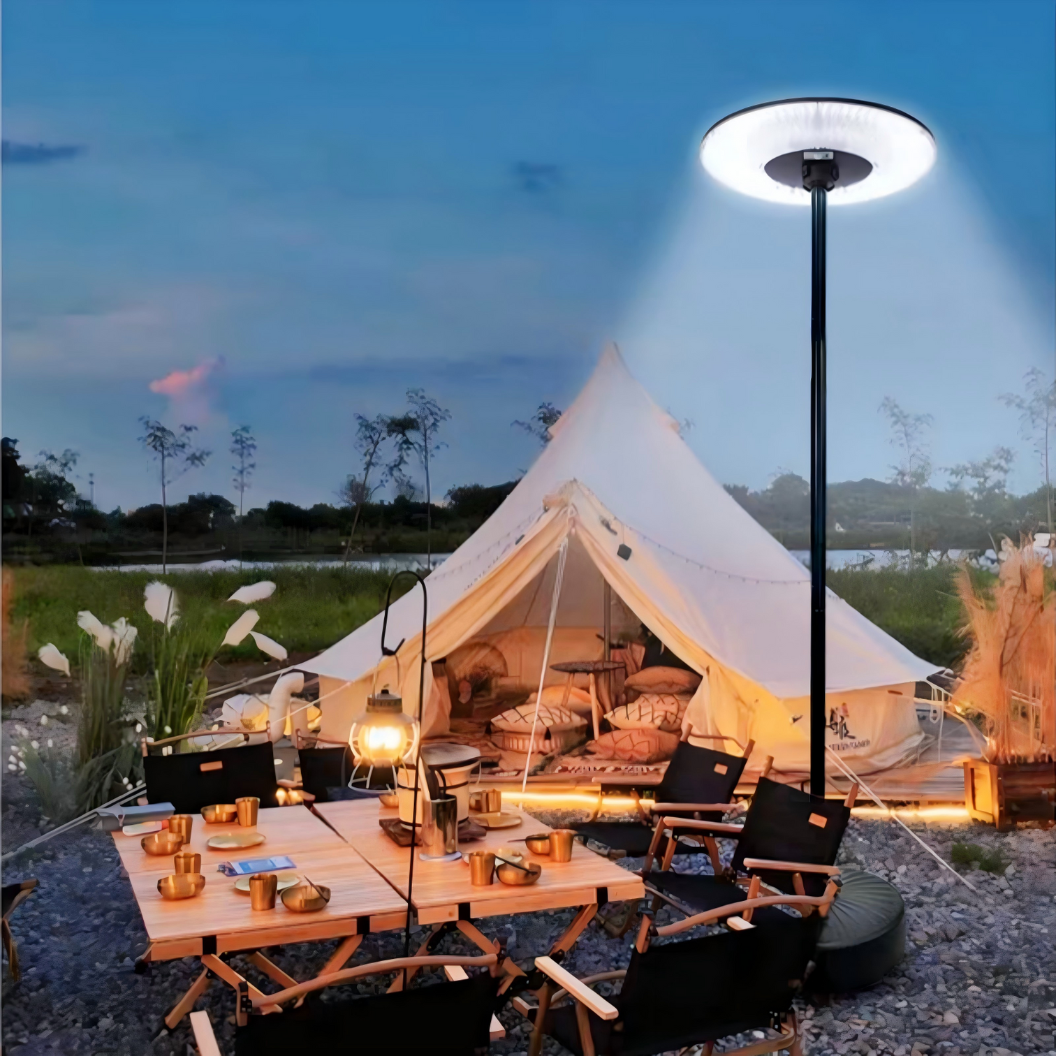 MIRO Commercial Solar UFO Post Top Light 2.5M - 20W Monocrystalline Solar Panel, 16Ah LiFePO4 Battery, 324LED Dual-Color CCT, IP54 Waterproof Dusk-to-Dawn PIR Motion Sensor Garden Pathway Lighting - 7Pandas Australia