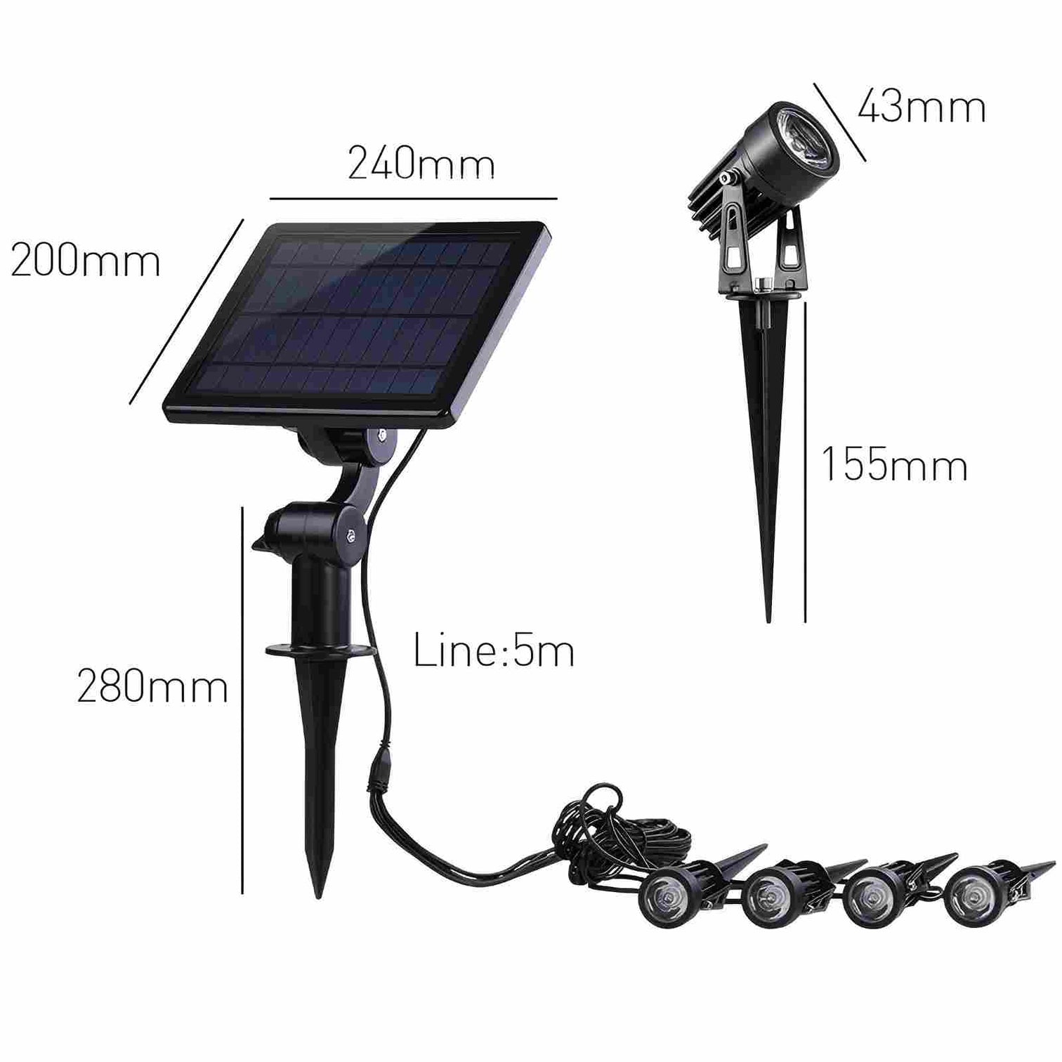 SPIKE 4PACK LED Solar Garden WI-FI intelligent RGB Aluminium Body 5W 4000mAh 3m Cable - 7Pandas Australia