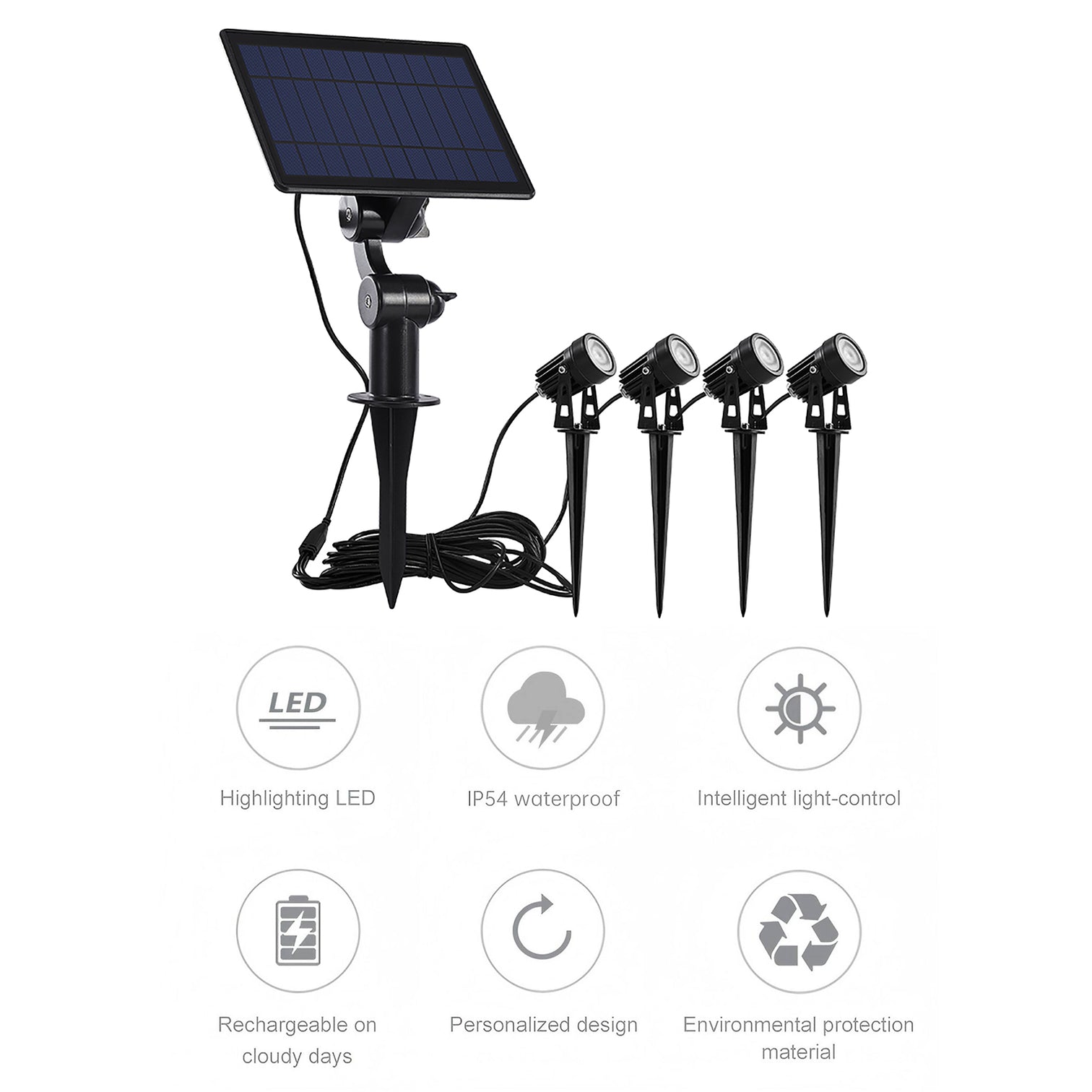 SPIKE 4PACK LED Solar Garden WI-FI intelligent RGB Aluminium Body 5W 4000mAh 3m Cable - 7Pandas Australia