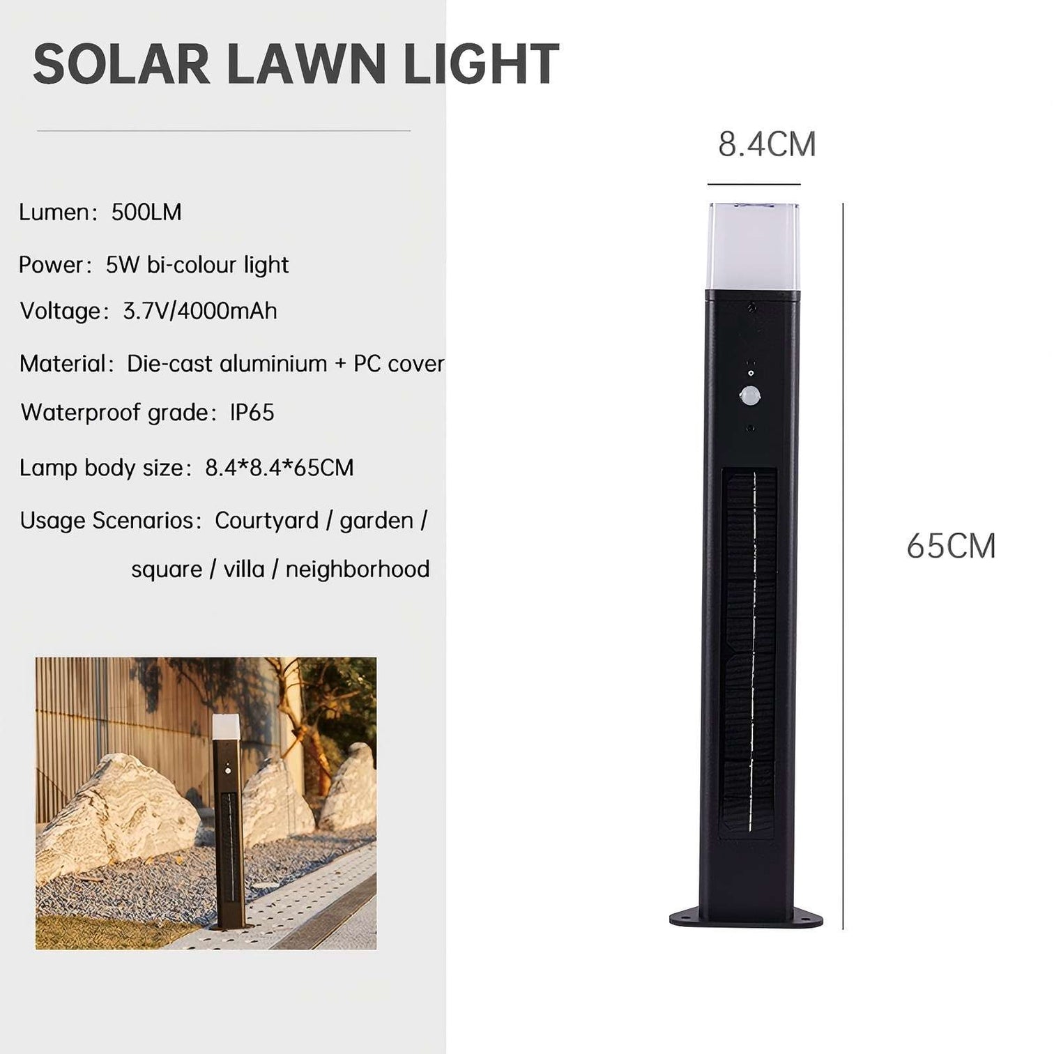 DEMI Aluminium Solar Rechargeable 4000mAh Bollard Light Sensor Garden 2CCT IP54 - 7Pandas Australia