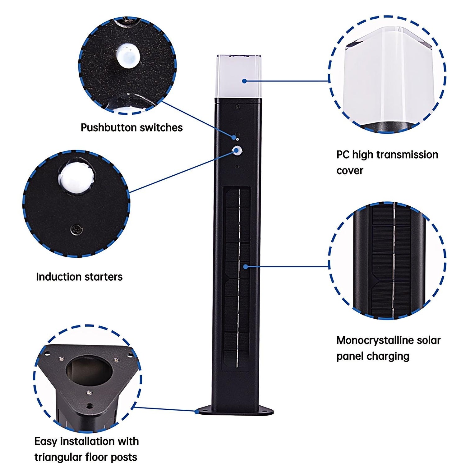 DEMI Aluminium Solar Rechargeable 4000mAh Bollard Light Sensor Garden 2CCT IP54 - 7Pandas Australia