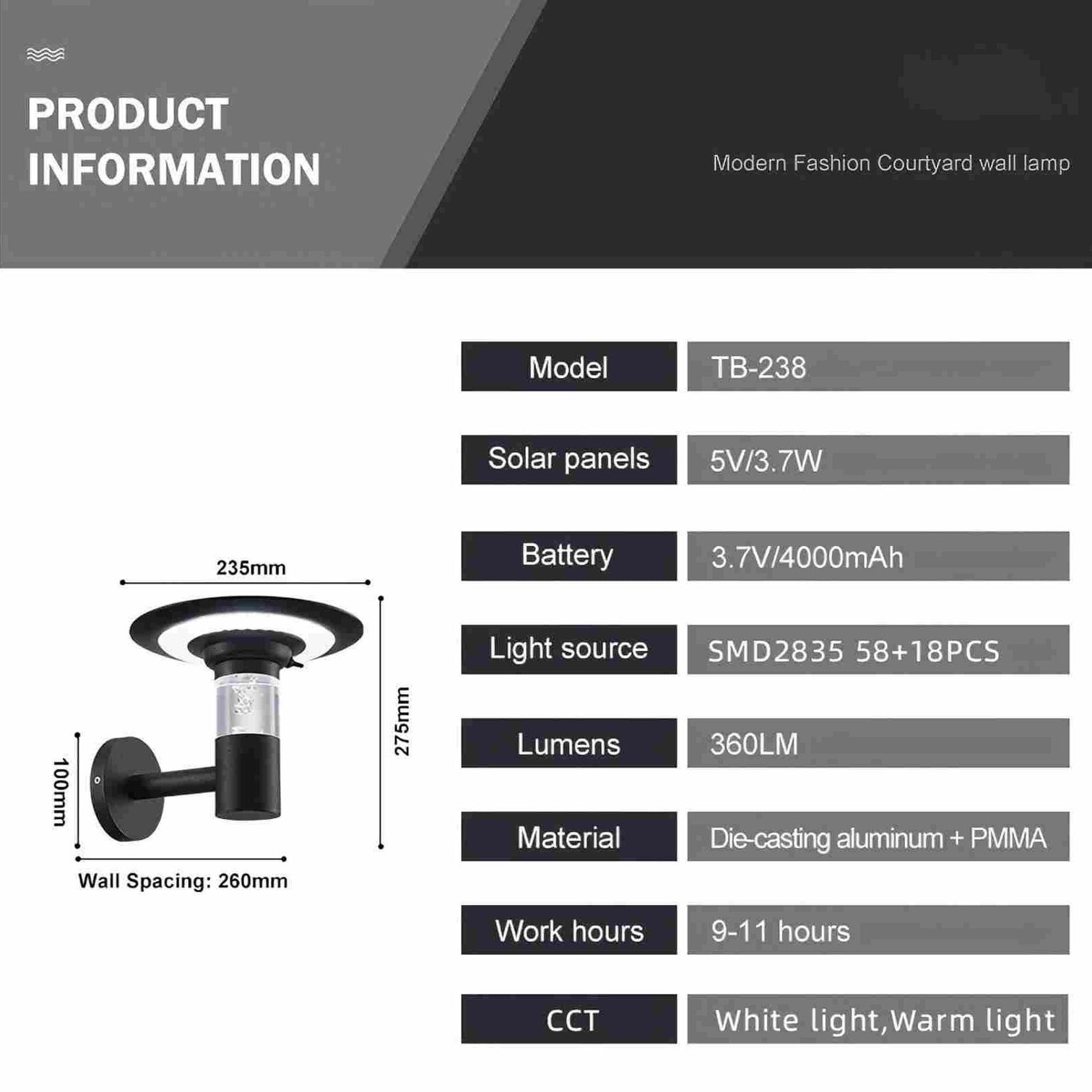 INGRID Solar Garden Outdoor Aluminium Wall Light 4W 3CCT 4000mAh IP65 Black - 7Pandas Australia