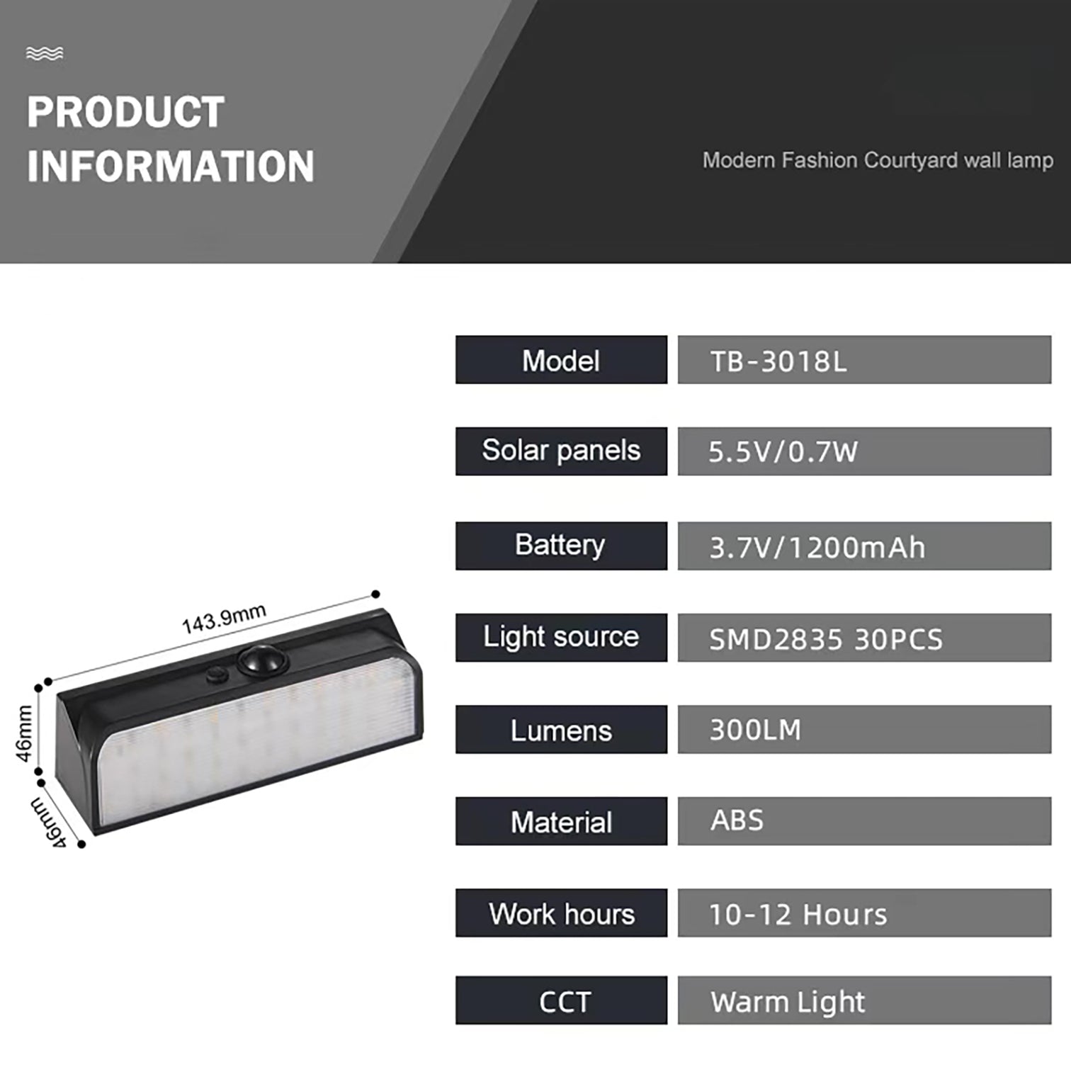 ALINA Solar Rechargeable Outdoor Wall Light Motion Sensor IP54 3000K - 7Pandas Australia