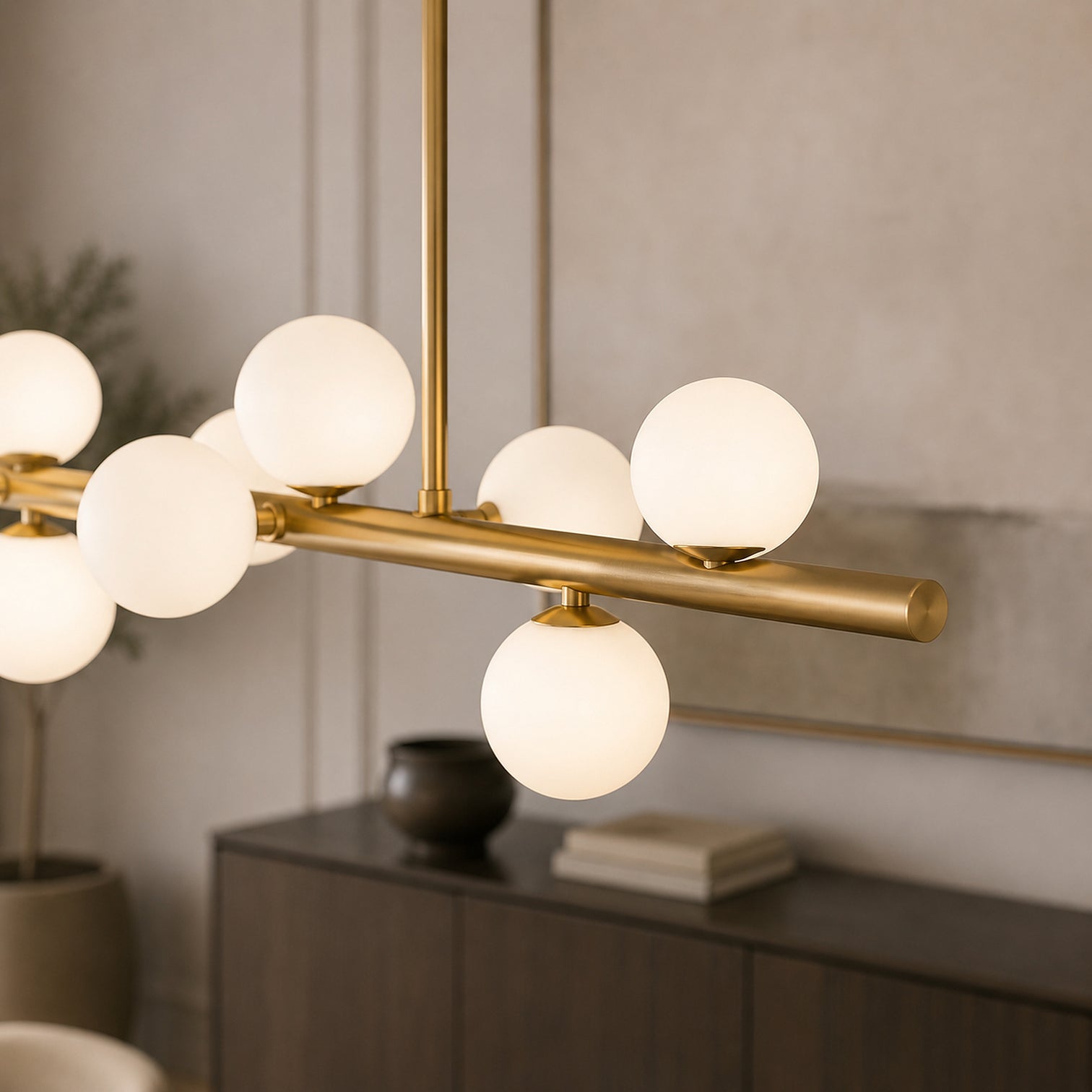 ANGELO 1500mm Aged Brass Minimalist LED Milky Glass Pendant Light Kitchen Island G9 Bulb Dimmable - 7Pandas Australia