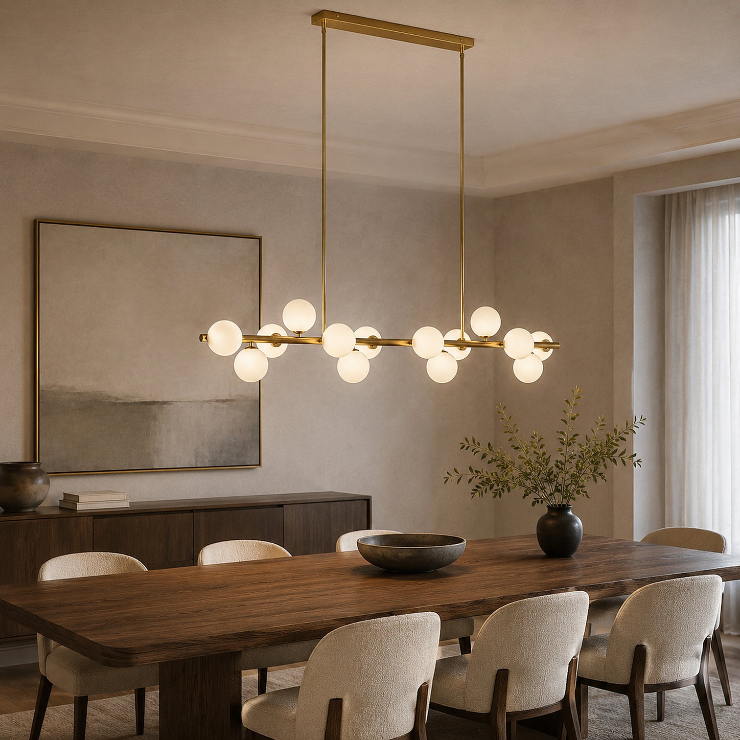 ANGELO 1500mm Aged Brass Minimalist LED Milky Glass Pendant Light Kitchen Island G9 Bulb Dimmable - 7Pandas Australia