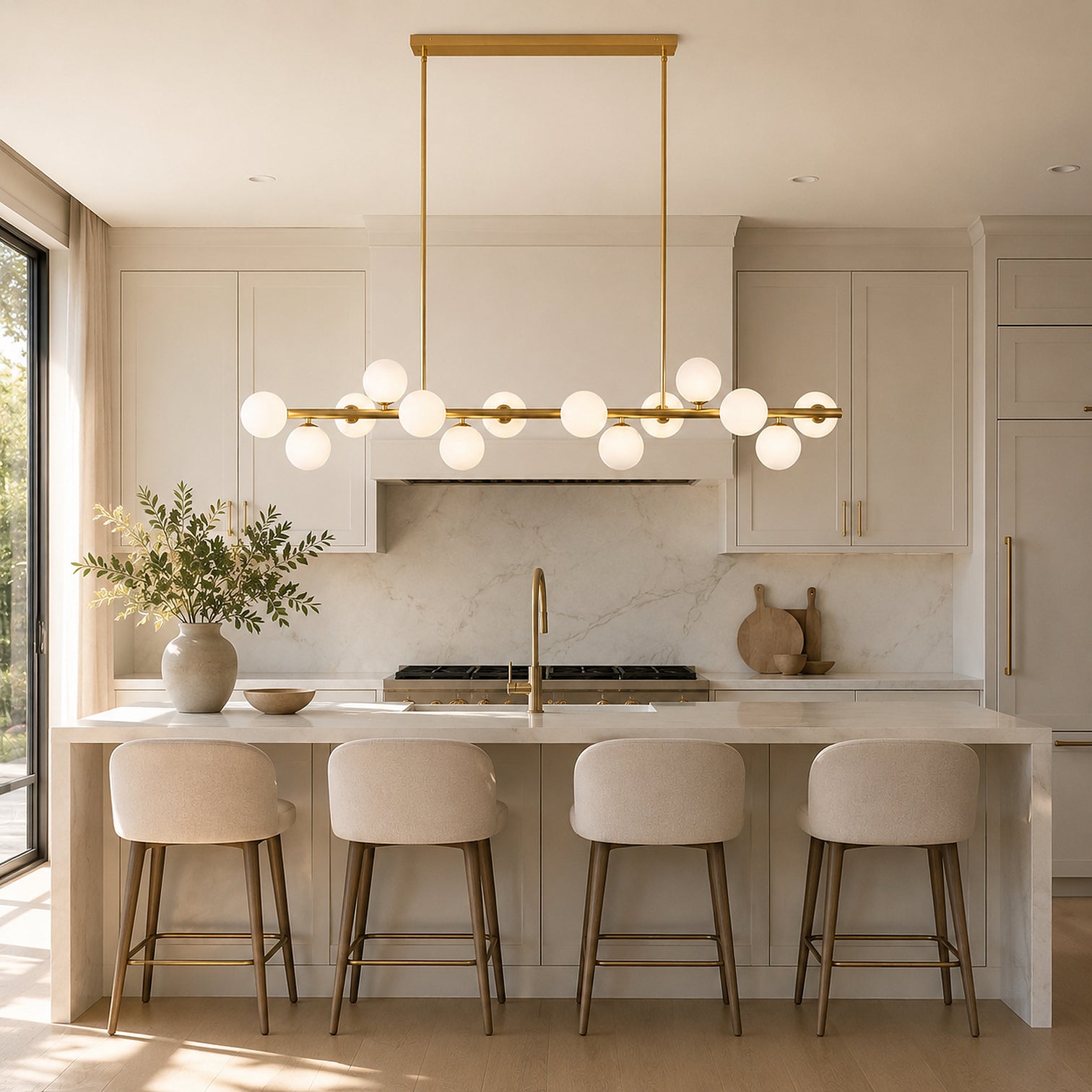 ANGELO 1500mm Aged Brass Minimalist LED Milky Glass Pendant Light Kitchen Island G9 Bulb Dimmable - 7Pandas Australia