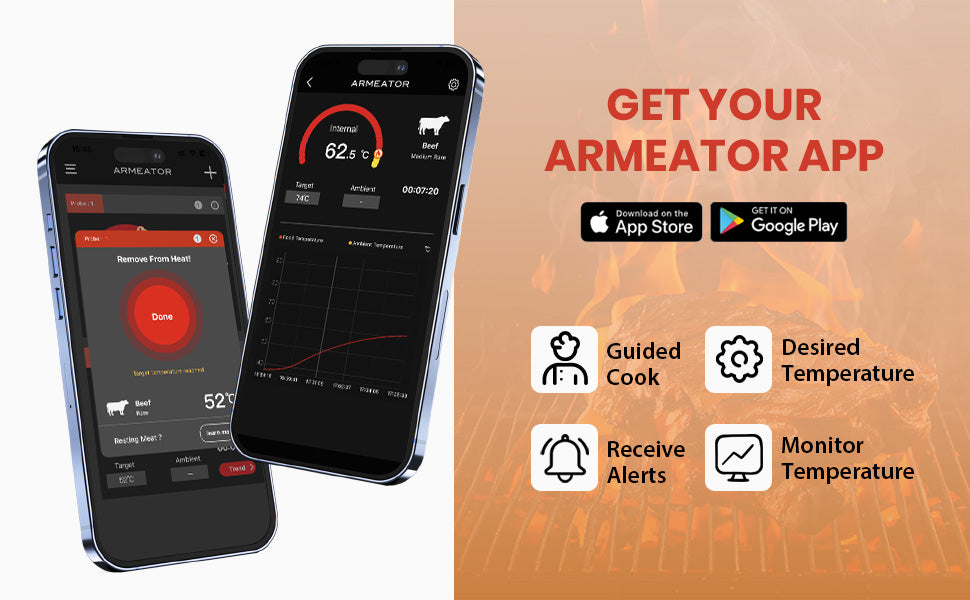 Wireless Meat Thermometer Probe 70M Bluetooth for BBQ Oven  Smoker iOS/Android App - 7Pandas Australia