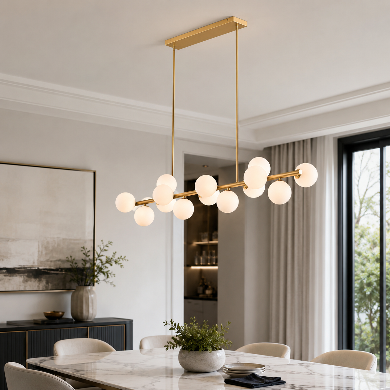 ANGELO 1500mm Aged Brass Minimalist LED Milky Glass Pendant Light Kitchen Island G9 Bulb Dimmable - 7Pandas Australia