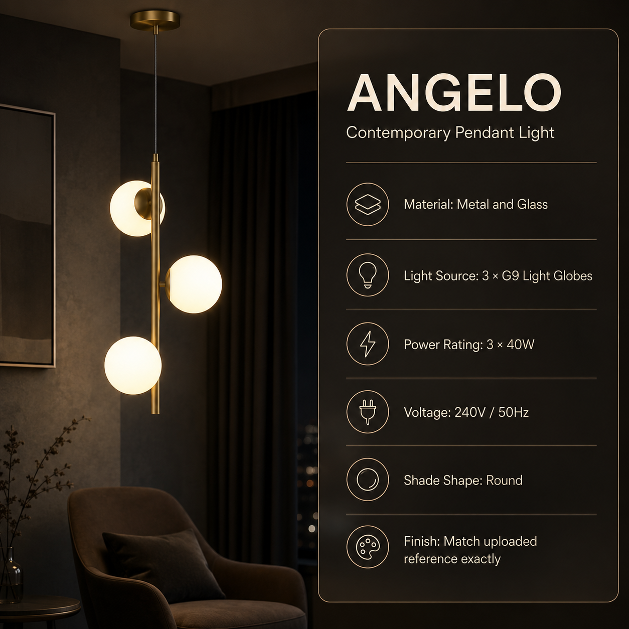 ANGELO Contemporary Style Elegant Pendant Light 3*G9 Base Aged Brass Black - 7Pandas Australia
