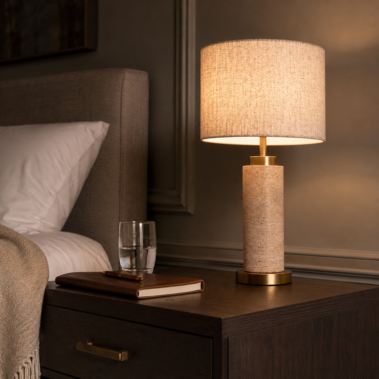 MIA Modern Table Lamp With White Shade Stone Style Base - 7Pandas Australia