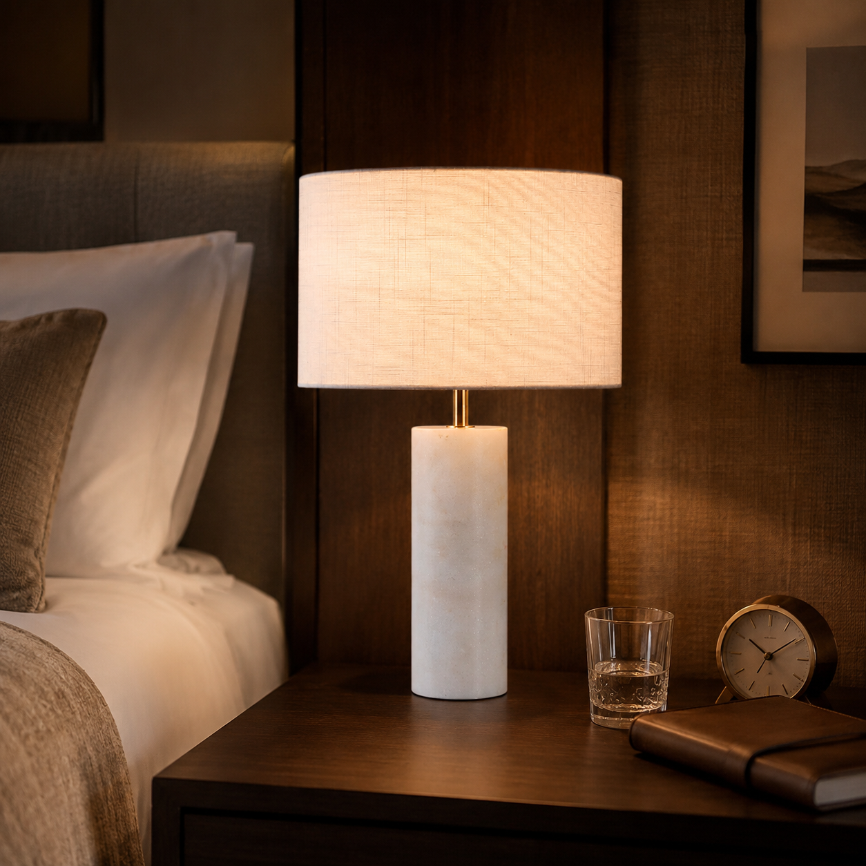ALESSIA Modern Style Natural Marble Stone Table Lamp with LED Light Dimmable - 7Pandas Australia