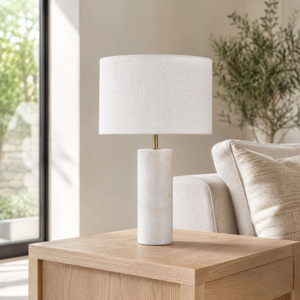 ALESSIA Modern Style Natural Marble Stone Table Lamp with LED Light Dimmable - 7Pandas Australia