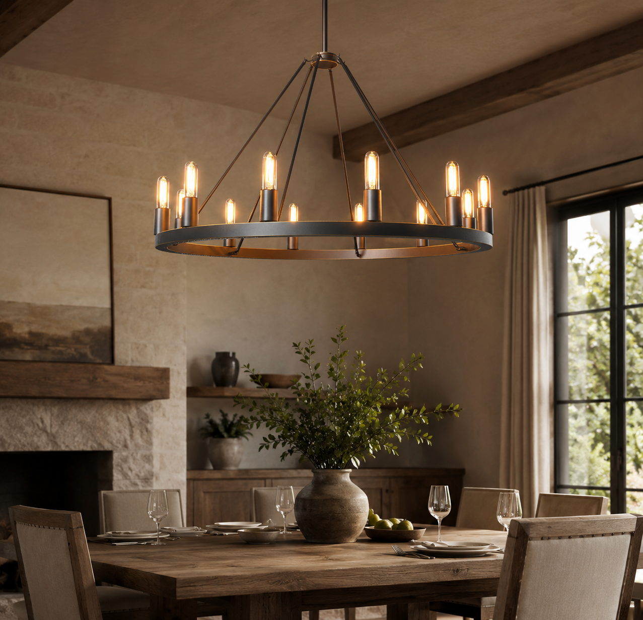 ALVA 12-Light Antique Farmhouse Wagon Wheel Chandelier Bronze E14 - 7Pandas Australia