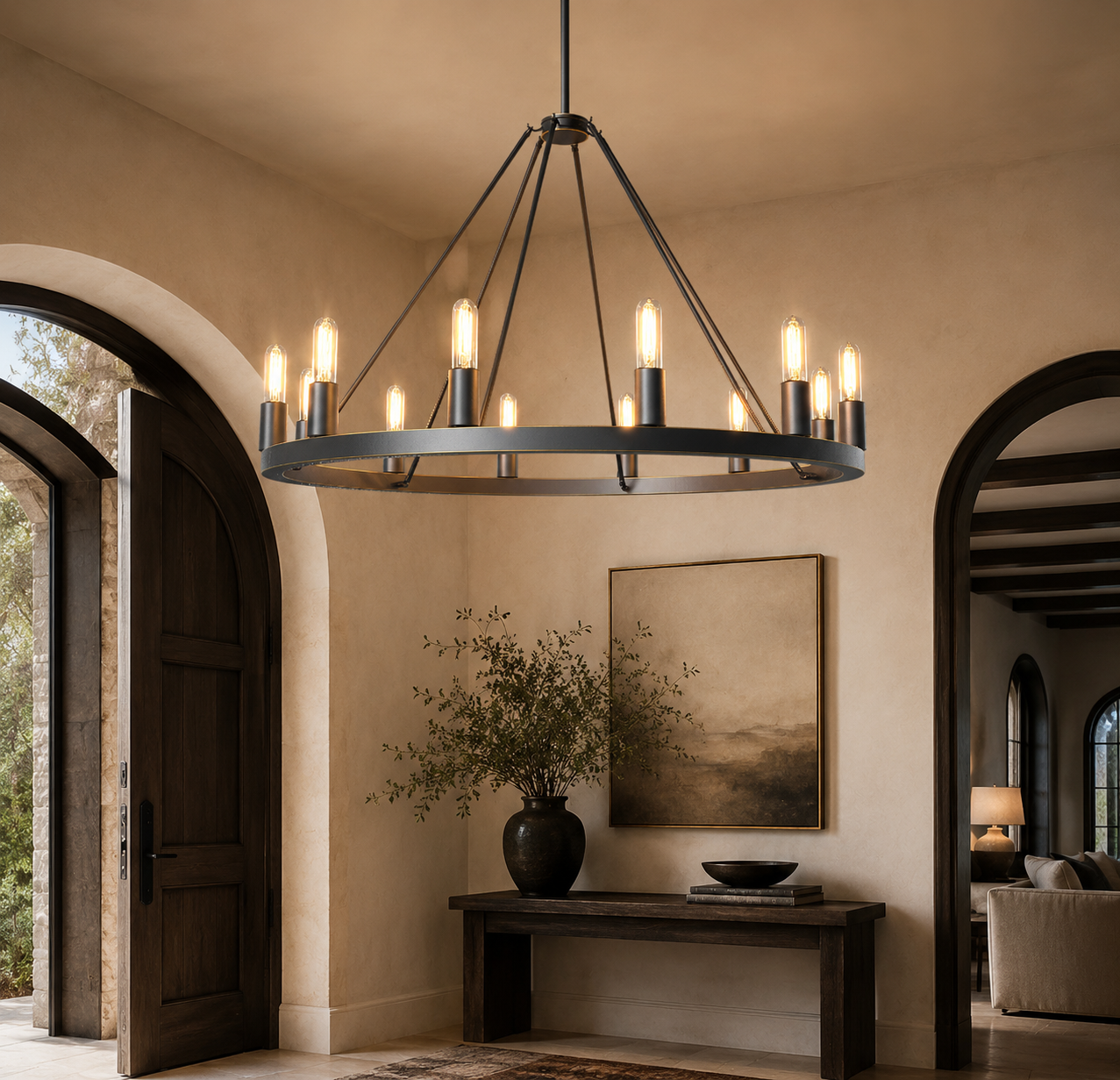 ALVA 12-Light Antique Farmhouse Wagon Wheel Chandelier Bronze E14 - 7Pandas Australia