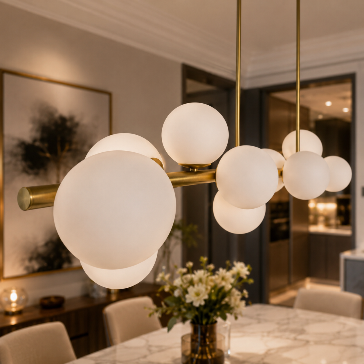 ANGELO 1500mm Aged Brass Minimalist LED Milky Glass Pendant Light Kitchen Island G9 Bulb Dimmable - 7Pandas Australia